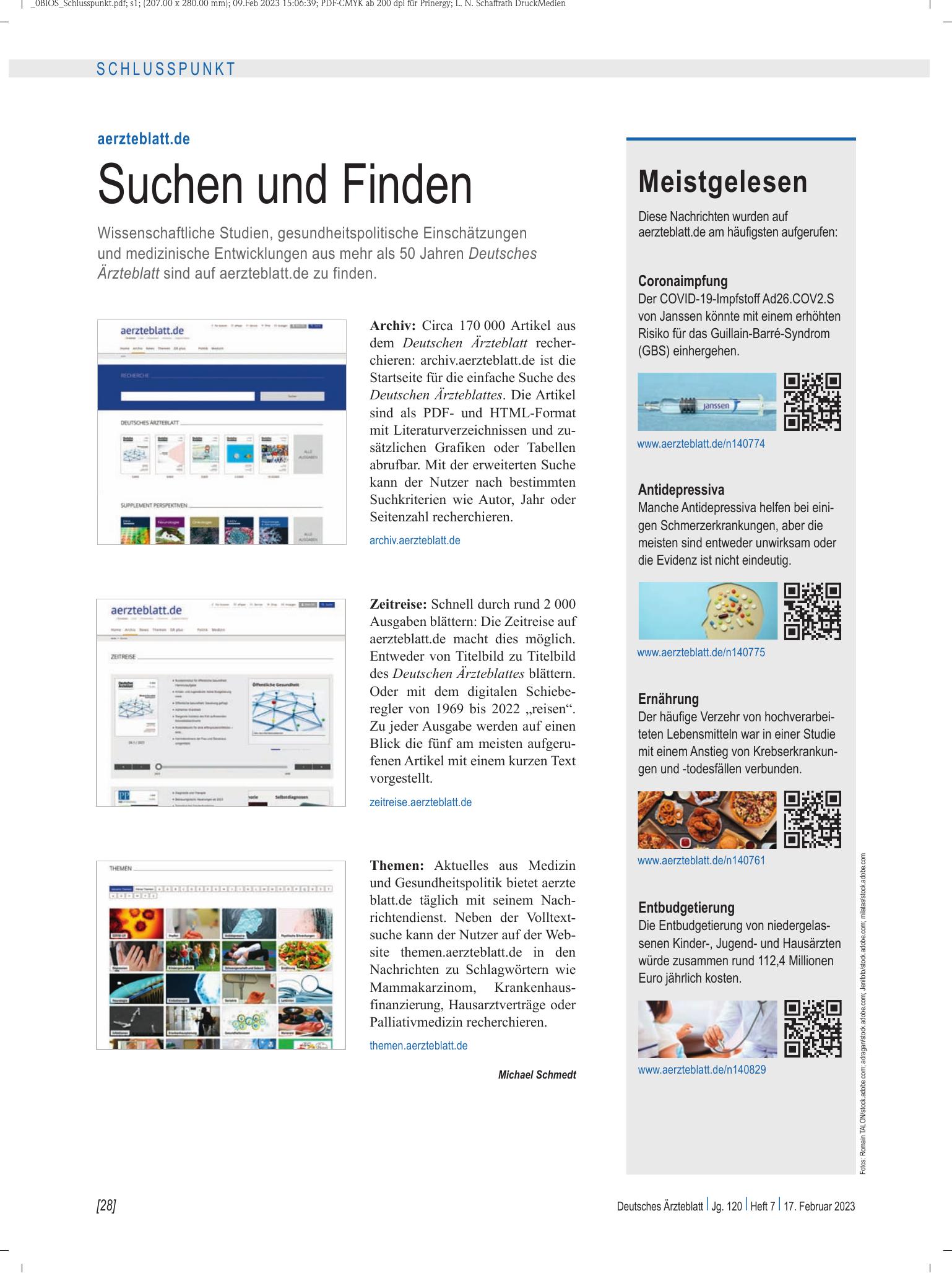Vorschauseite 1: Meistgelesen – Deutsches Ärzteblatt