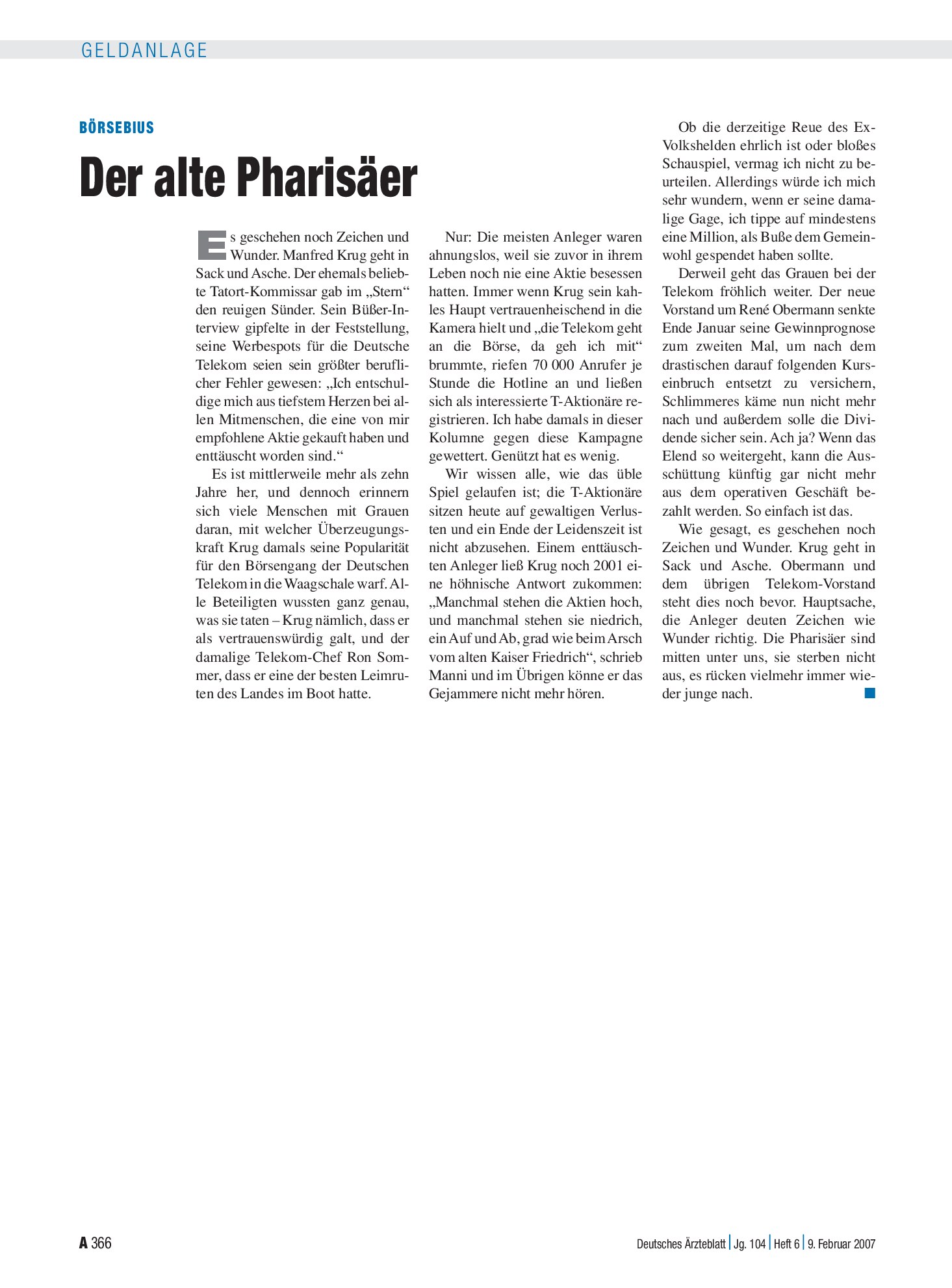 Vorschauseite 1: Börsebius: Der alte Pharisäer – Deutsches Ärzteblatt