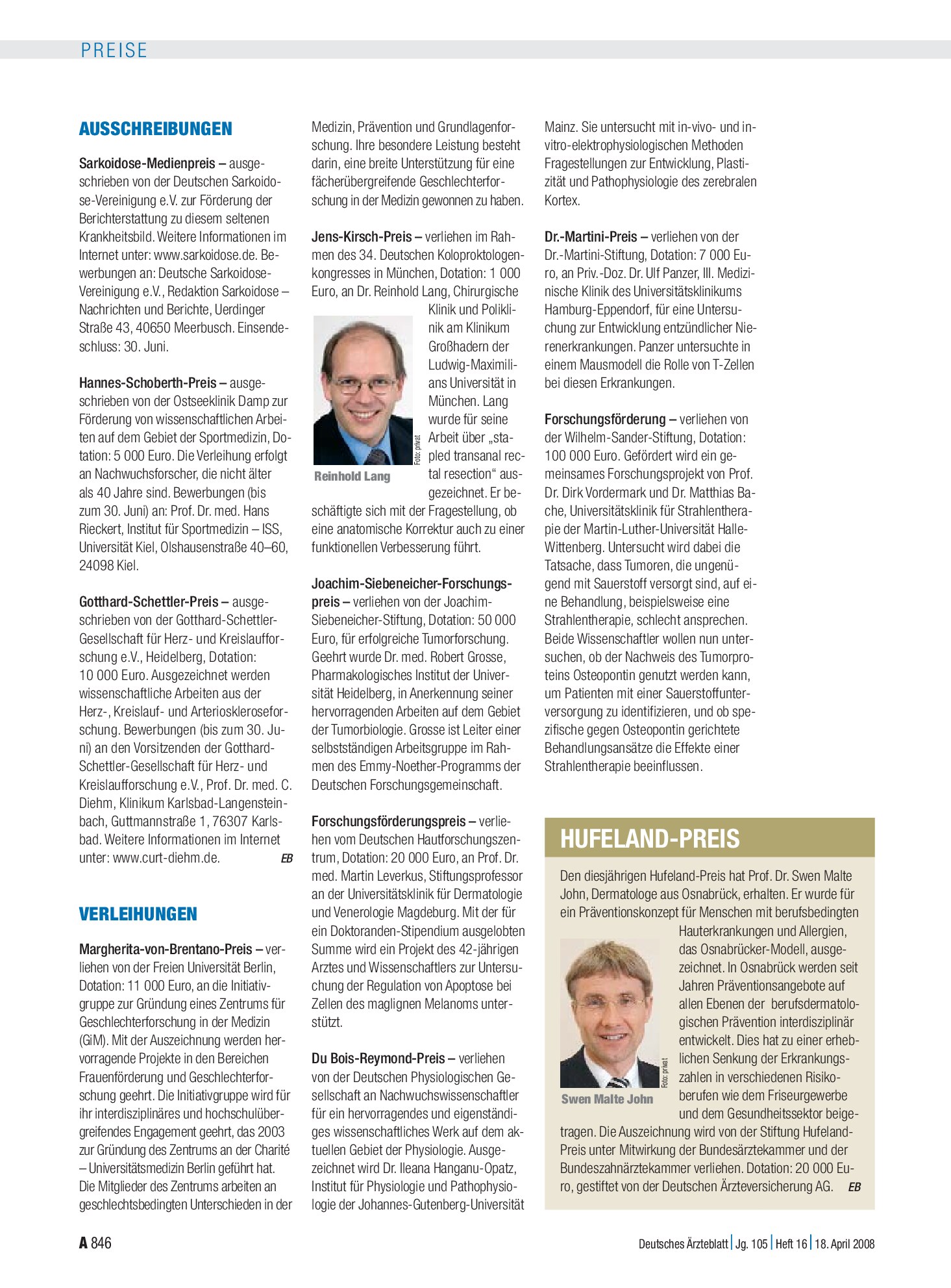 Vorschauseite 1: Verleihungen – Deutsches Ärzteblatt
