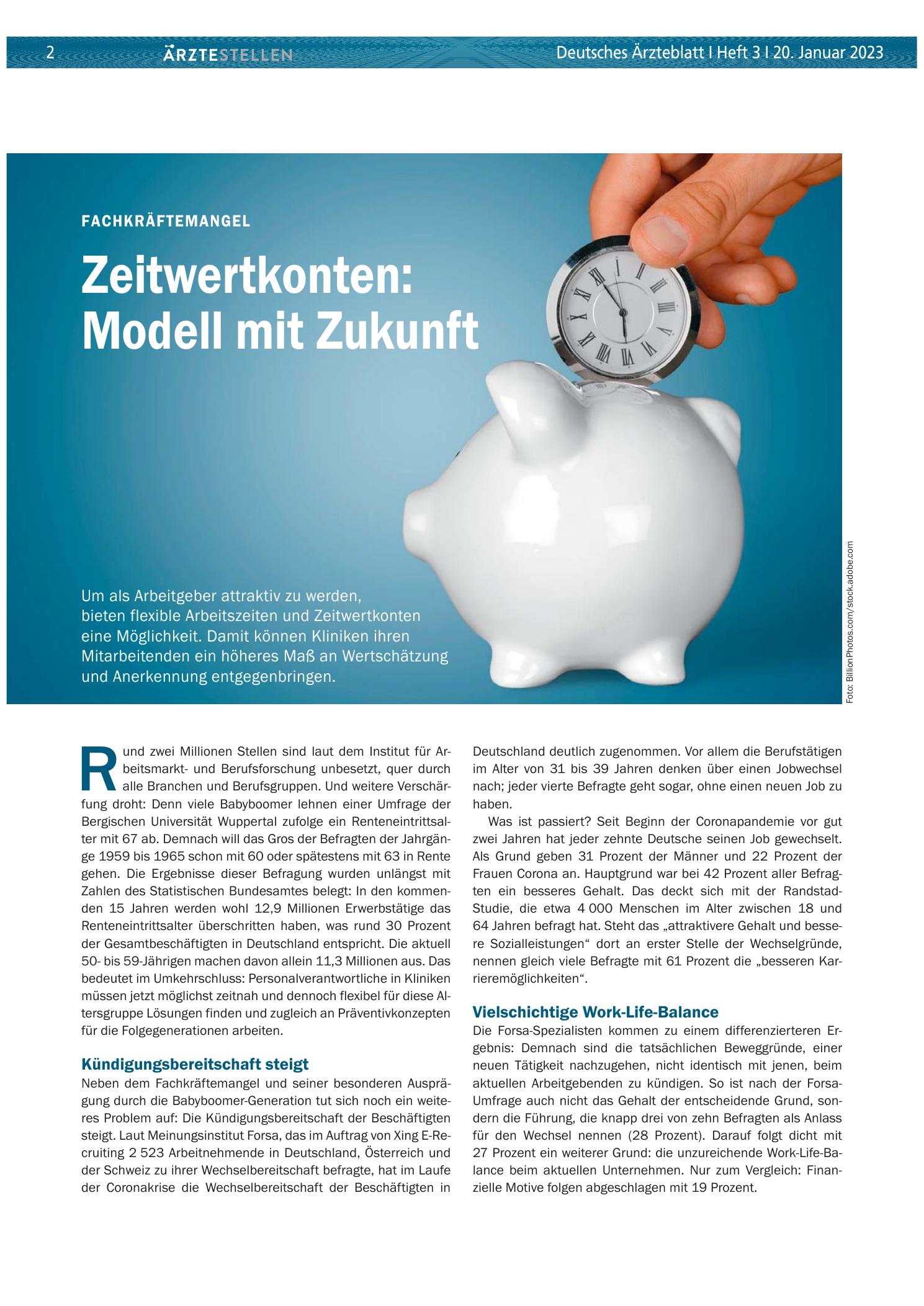 Vorschauseite 1: Fachkräftemangel: Zeitwertkonten – Modell mit Zukunft – Deutsches Ärzteblatt