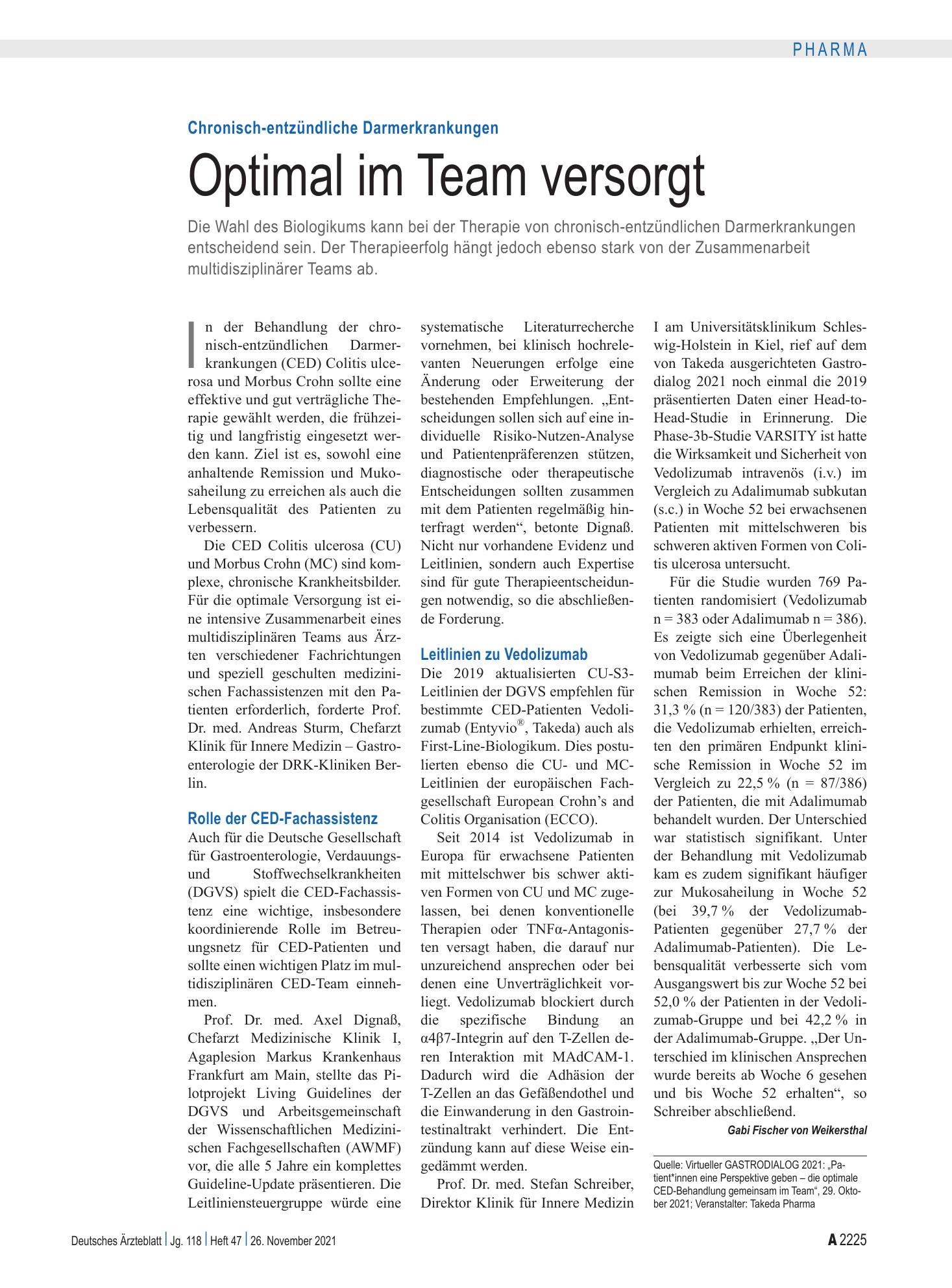 Vorschauseite 1: Chronisch-entzündliche Darmerkrankungen: Optimal im Team versorgt – Deutsches Ärzteblatt