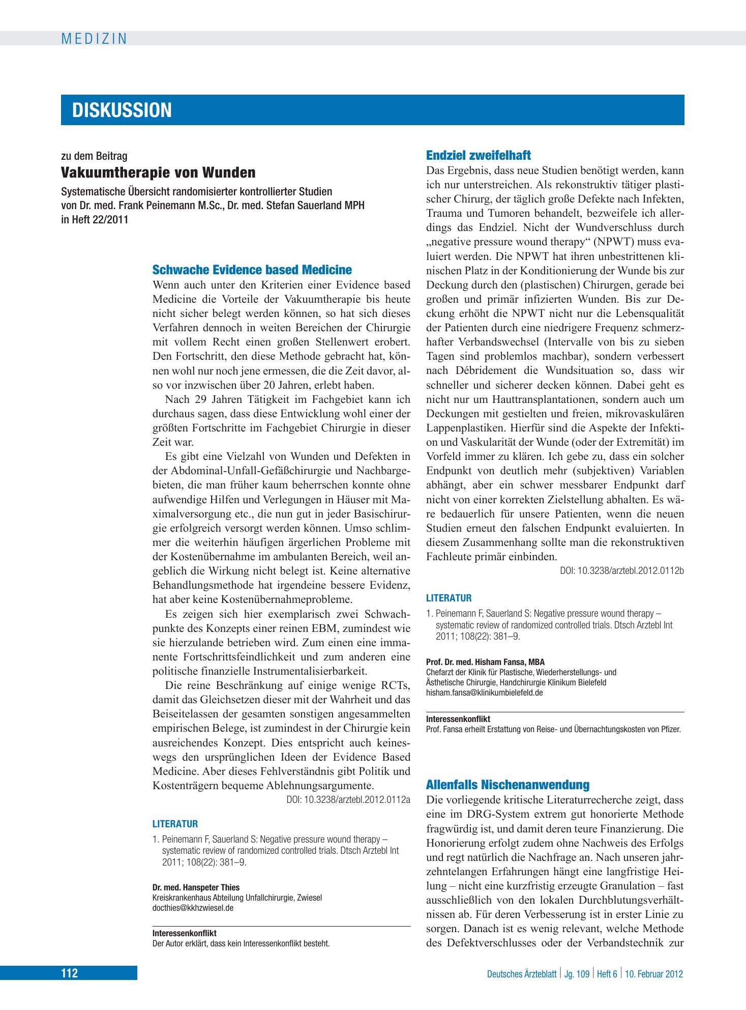 Vorschauseite 1: Schwache Evidence based Medicine – Deutsches Ärzteblatt