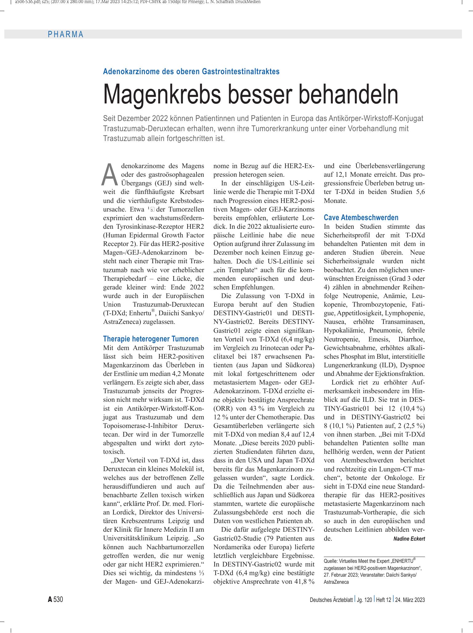 Vorschauseite 1: Adenokarzinome des oberen Gastrointestinaltraktes: Magenkrebs besser behandeln – Deutsches Ärzteblatt