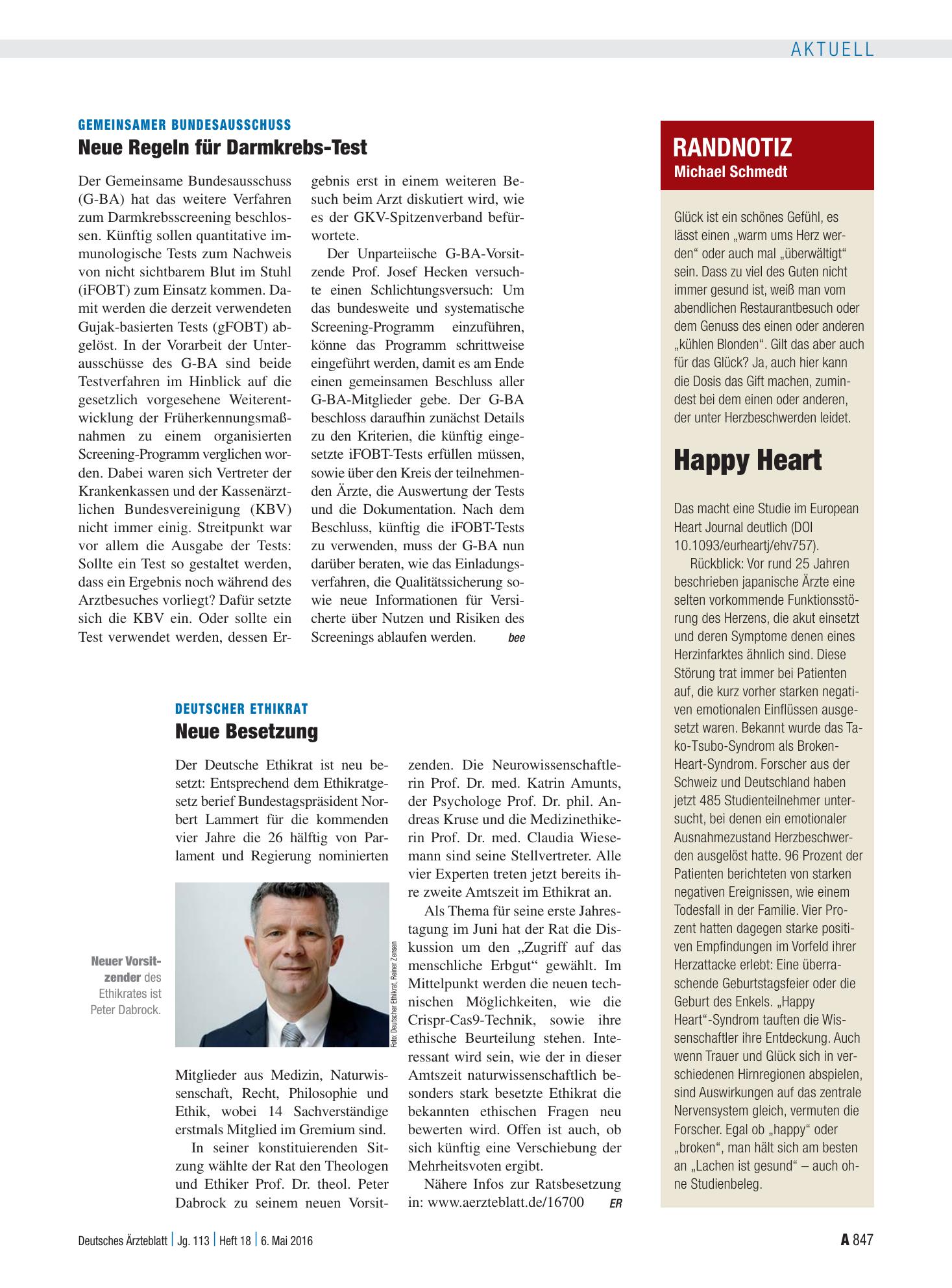 Vorschauseite 1: Deutscher Ethikrat: Neue Besetzung – Deutsches Ärzteblatt
