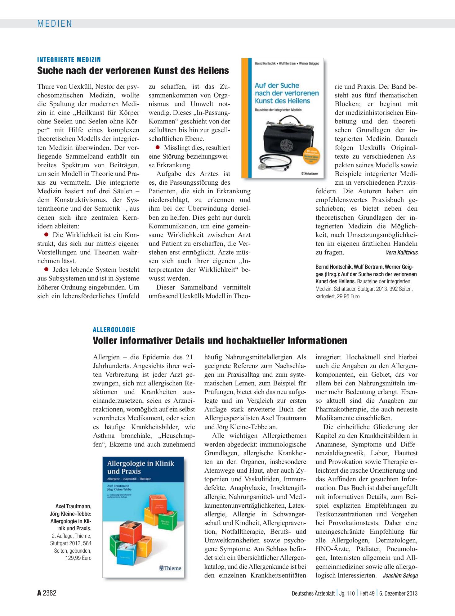 Vorschauseite 1: Integrierte Medizin: Suche nach der verlorenen Kunst des Heilens – Deutsches Ärzteblatt