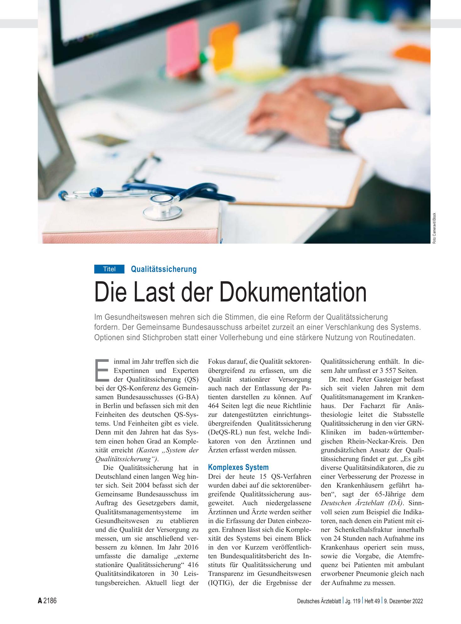 Vorschauseite 1: Qualitätssicherung: Die Last der Dokumentation – Deutsches Ärzteblatt