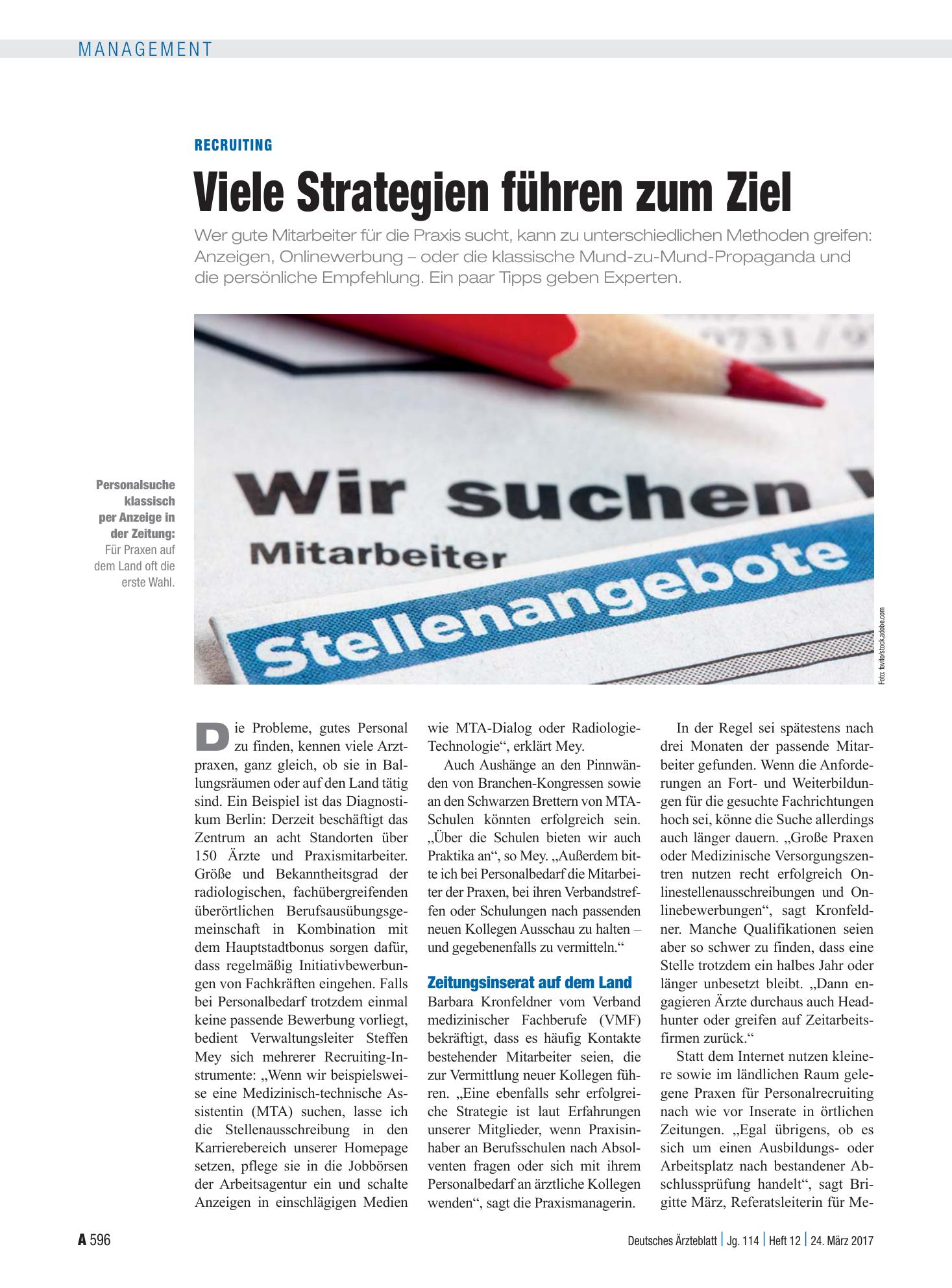 Vorschauseite 1: Recruiting: Viele Strategien führen zum Ziel – Deutsches Ärzteblatt