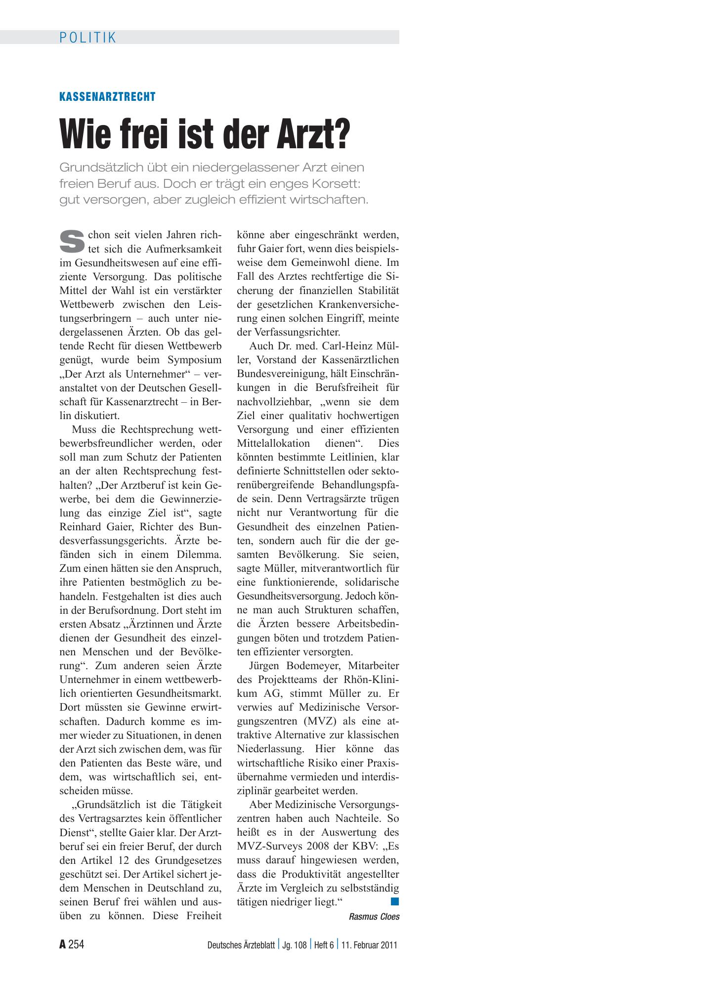 Vorschauseite 1: Kassenarztrecht: Wie frei ist der Arzt? – Deutsches Ärzteblatt