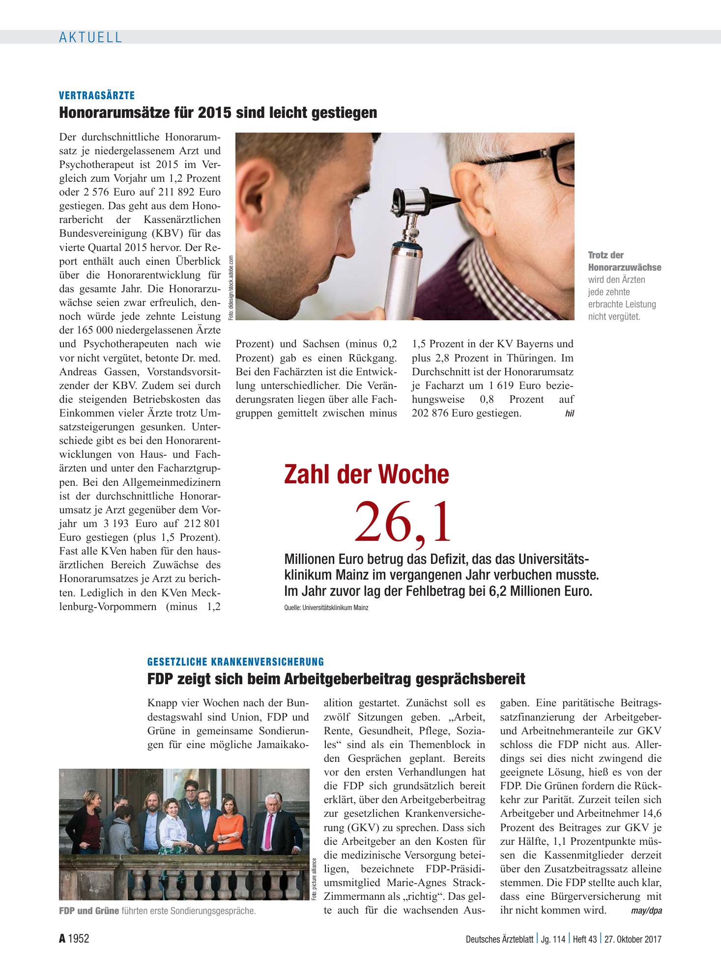 Vorschauseite 1: Zahl der Woche 26,1 – Deutsches Ärzteblatt