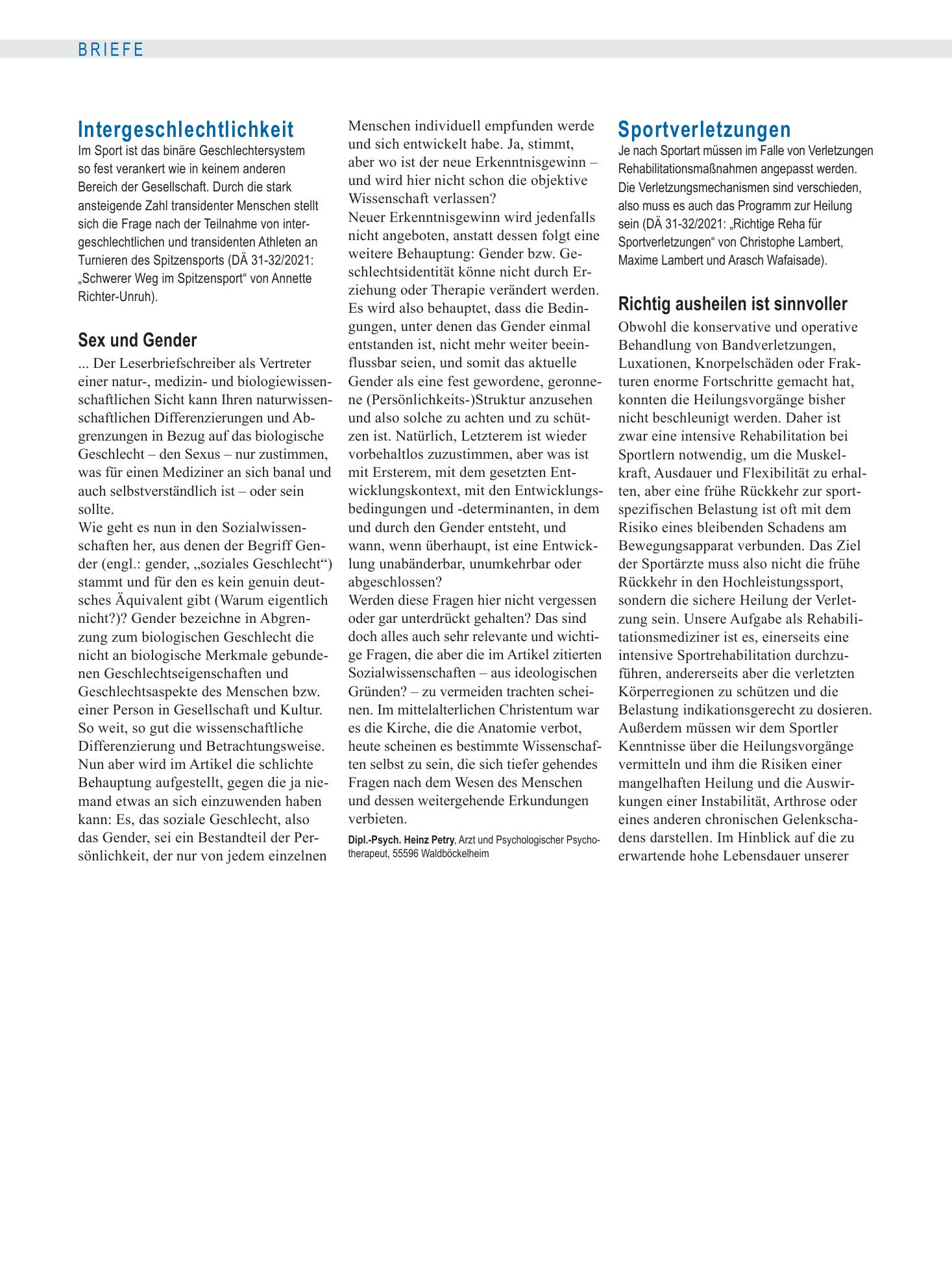 Vorschauseite 1: Intergeschlechtlichkeit: Sex und Gender – Deutsches Ärzteblatt