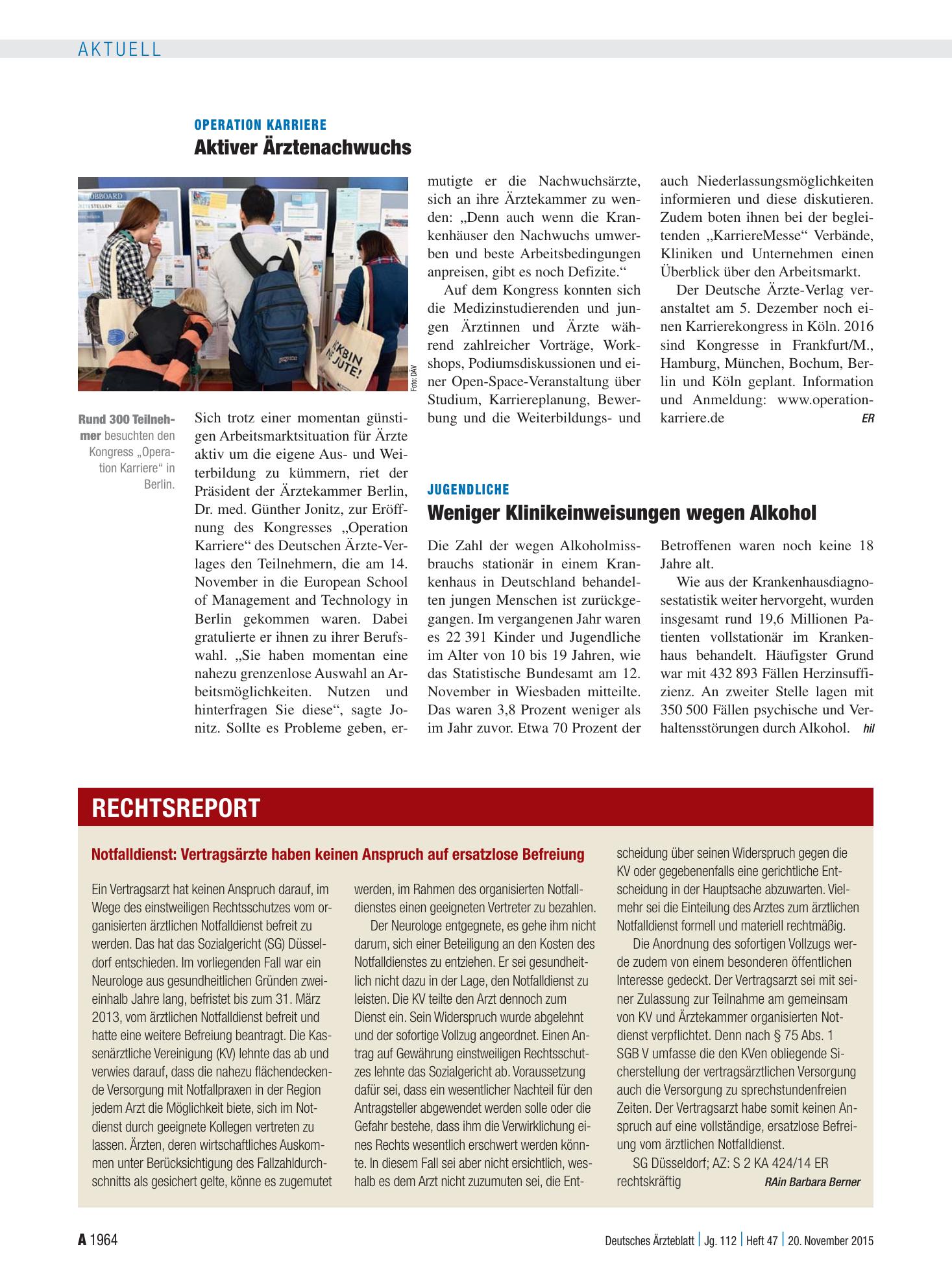 Vorschauseite 1: Operation Karriere: Aktiver Ärztenachwuchs – Deutsches Ärzteblatt