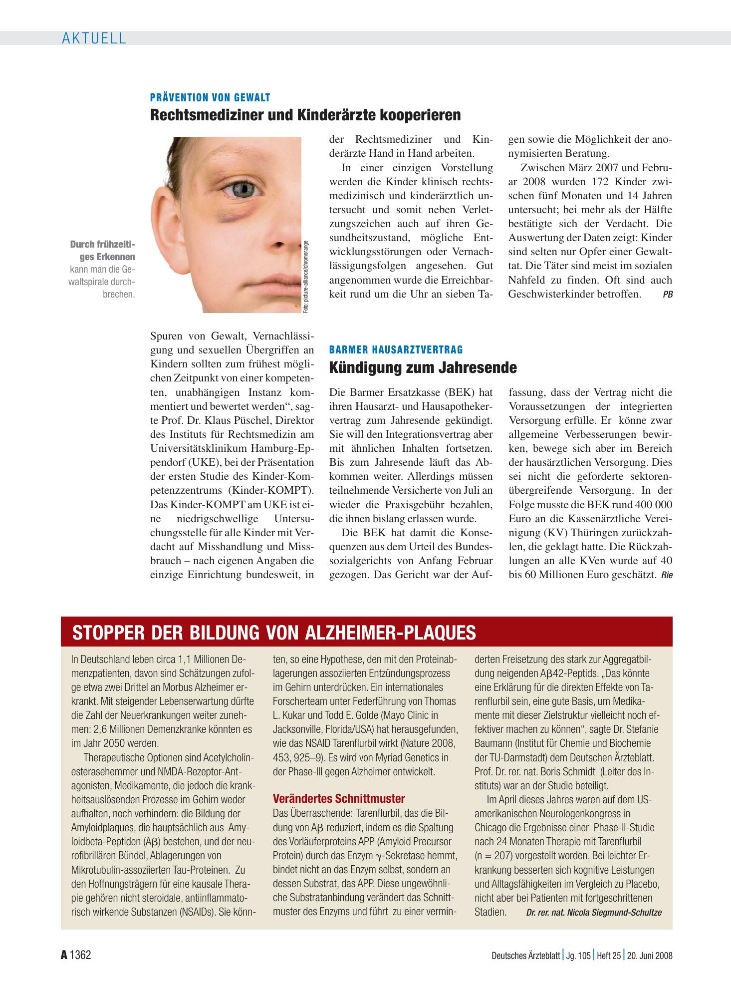 Vorschauseite 1: Stopper der Bildung von Alzheimer-Plaques – Deutsches Ärzteblatt
