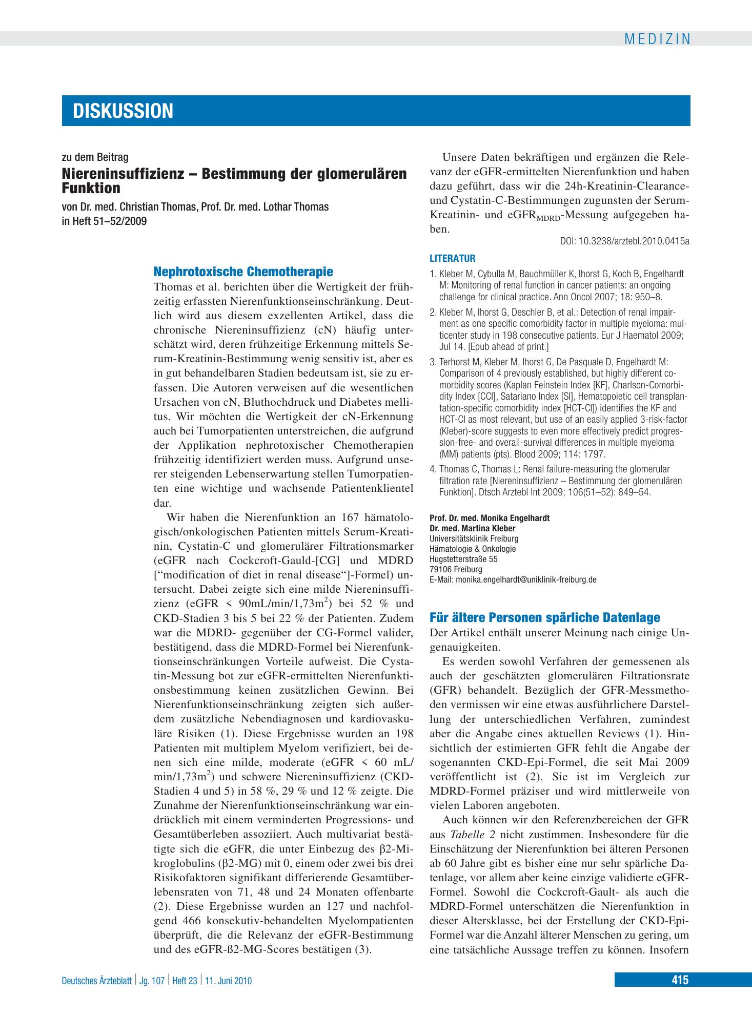 Vorschauseite 1: Nephrotoxische Chemotherapie – Deutsches Ärzteblatt