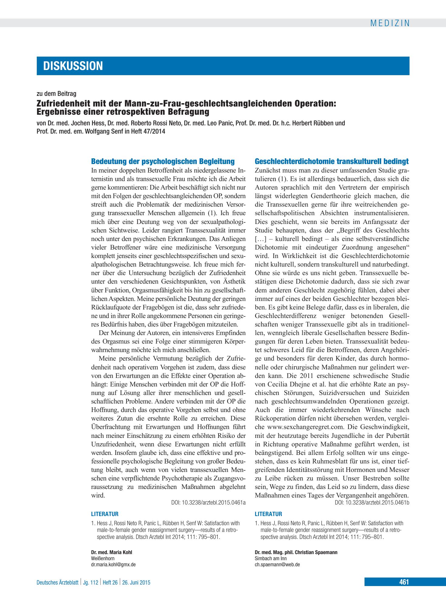 Vorschauseite 1: Geschlechterdichotomie transkulturell bedingt – Deutsches Ärzteblatt