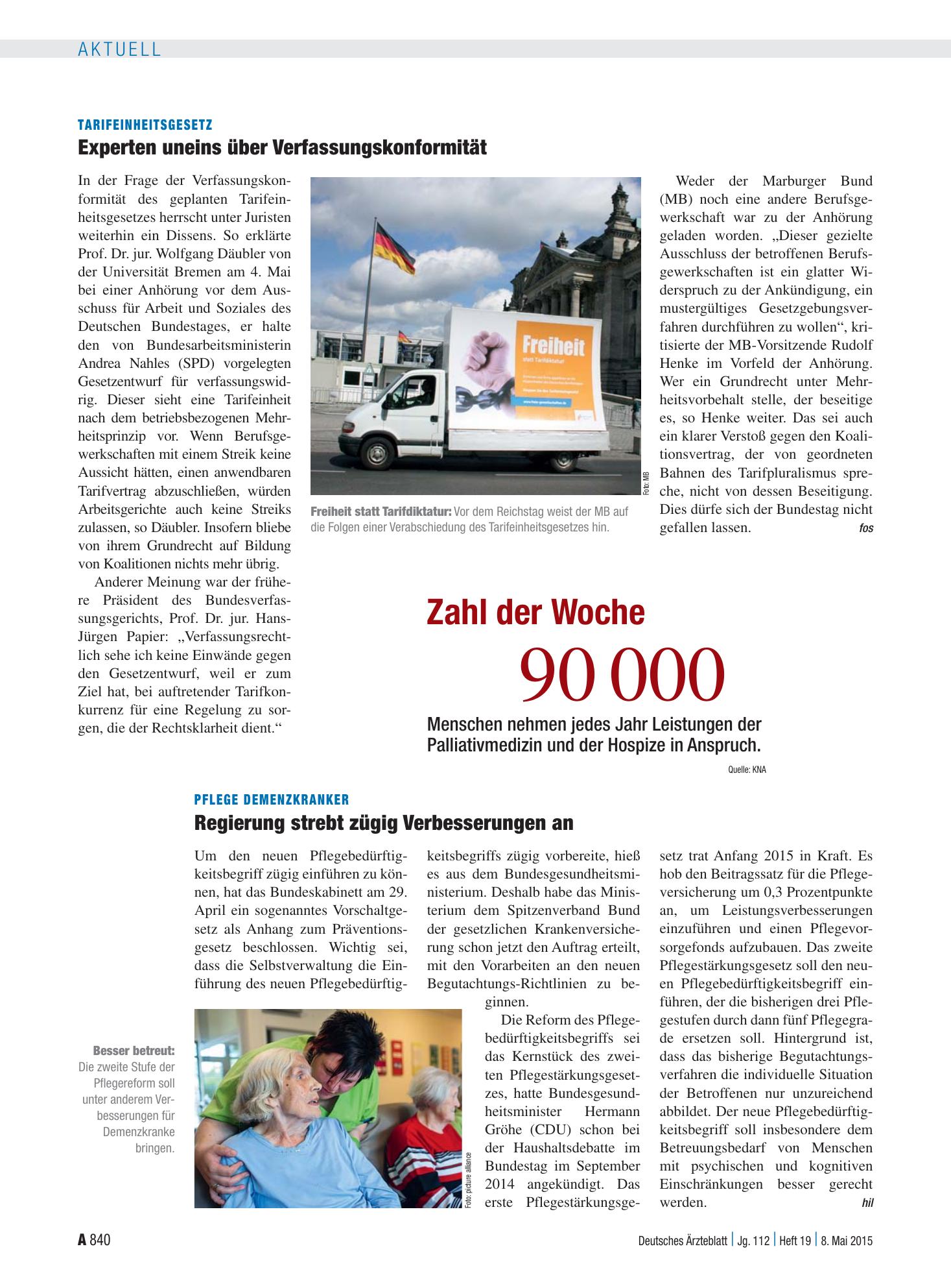 Vorschauseite 1: Zahl der Woche 90 000 – Deutsches Ärzteblatt