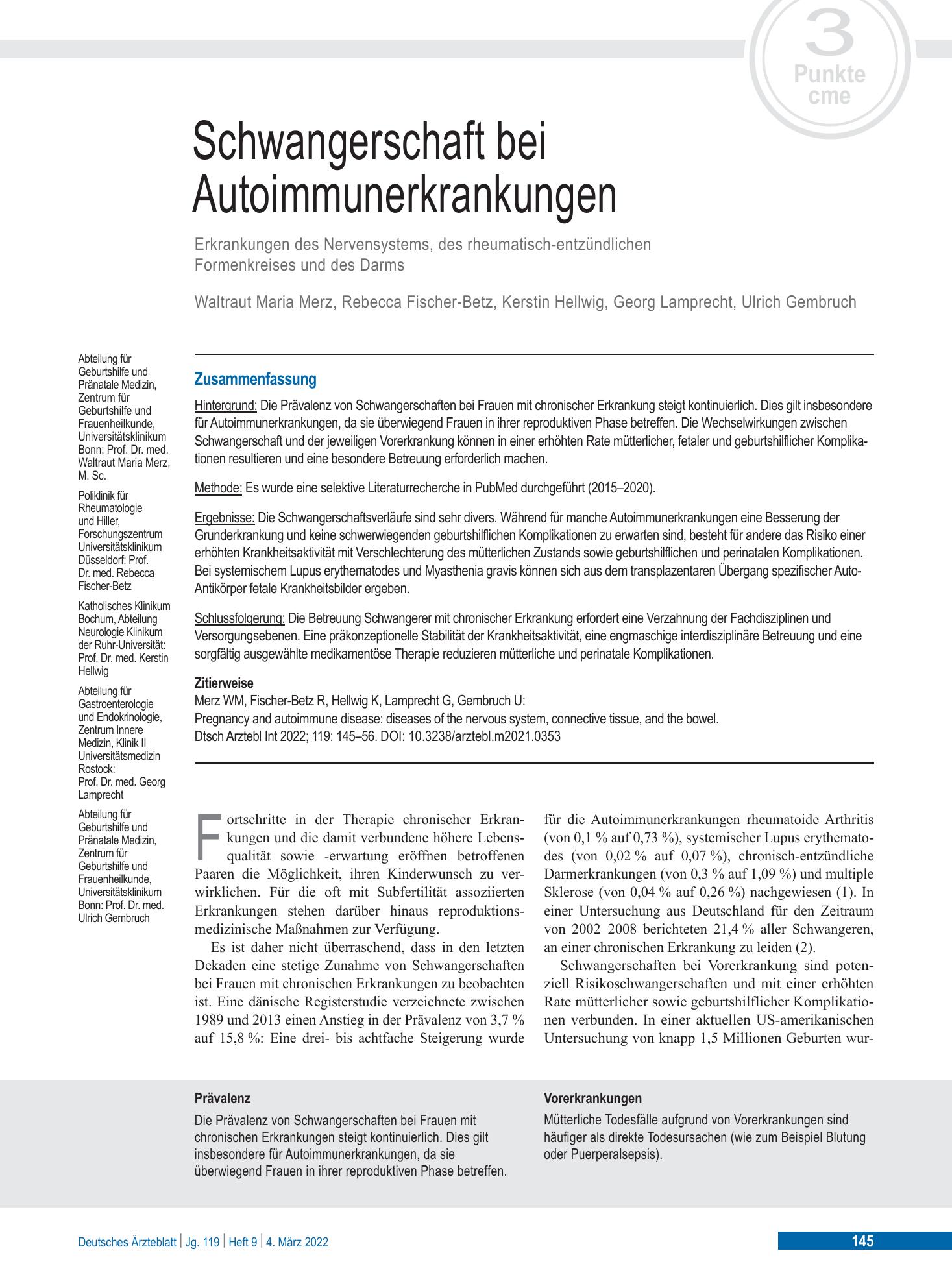 Vorschauseite 1: Schwangerschaft bei Autoimmunerkrankungen – Deutsches Ärzteblatt