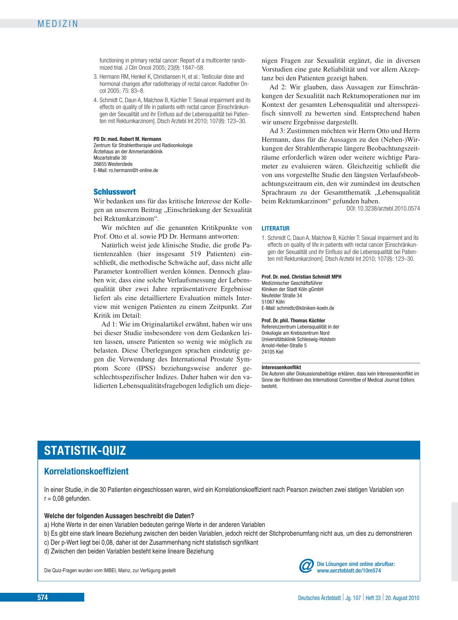 Vorschauseite 1: Korrelationskoeffizient – Deutsches Ärzteblatt