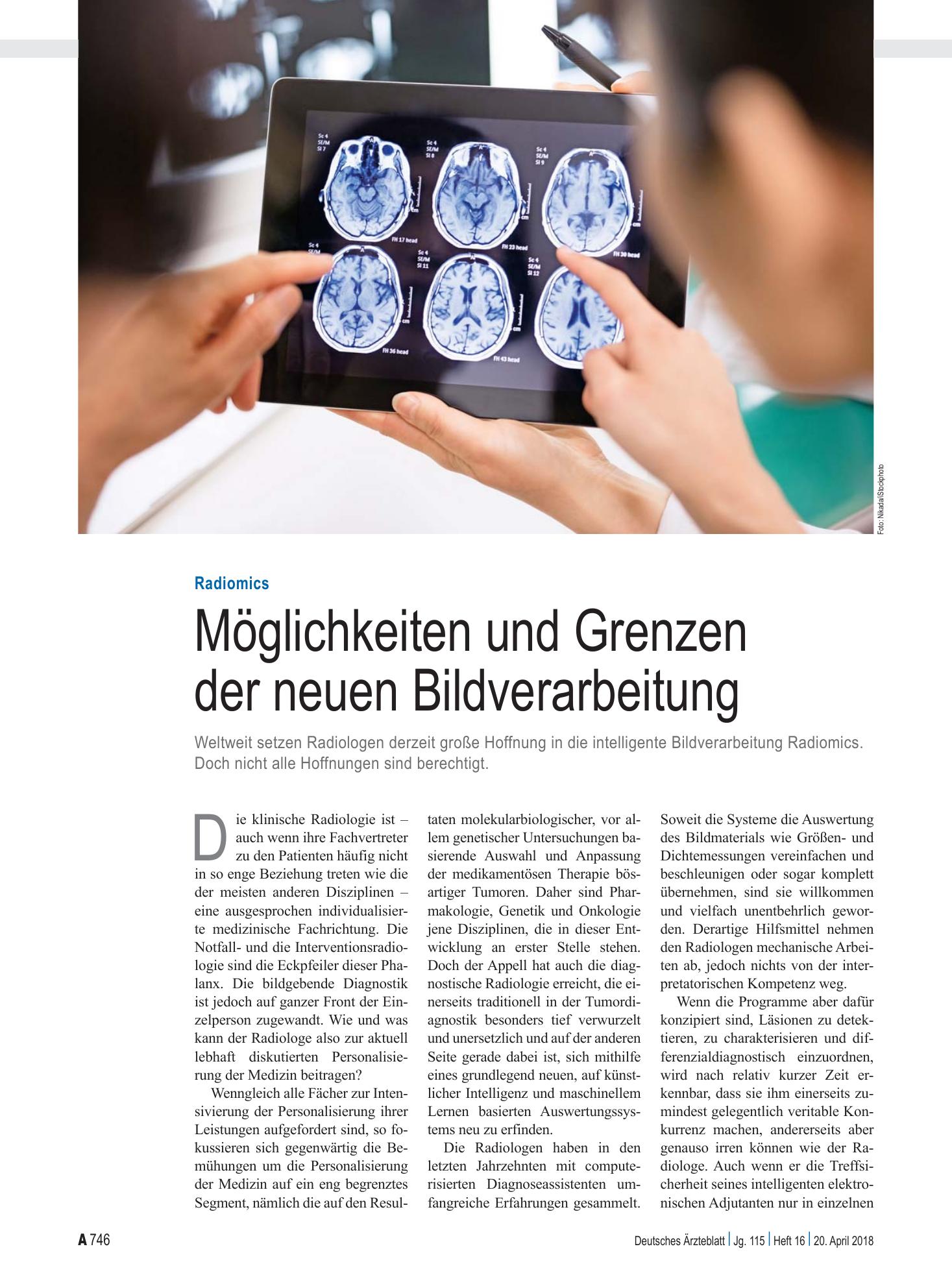 Vorschauseite 1: Radiomics: Möglichkeiten und Grenzen der neuen Bildverarbeitung – Deutsches Ärzteblatt
