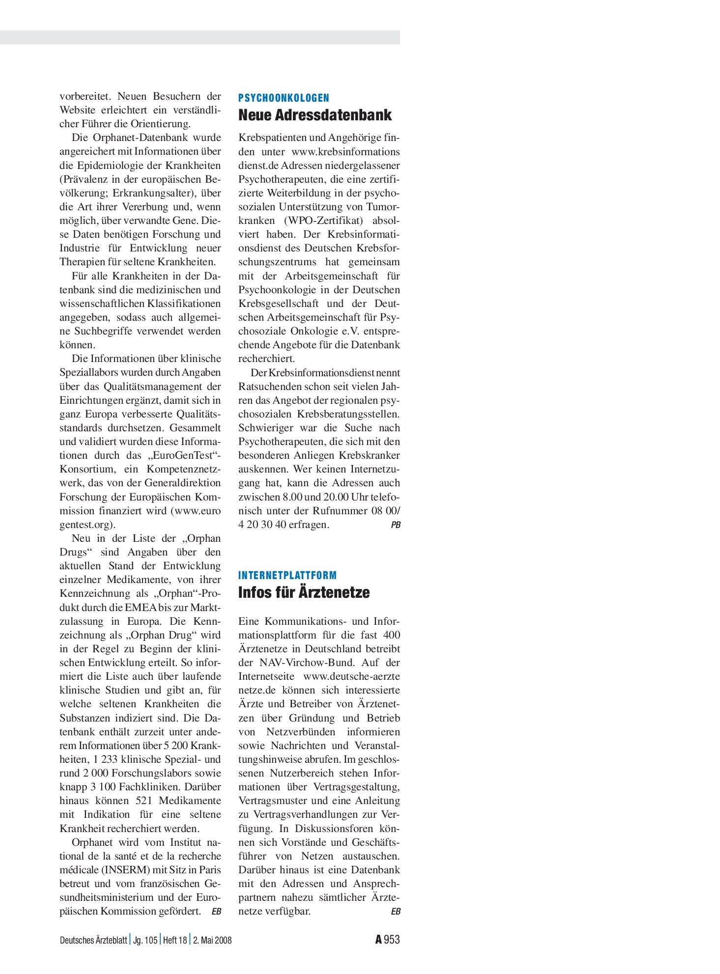 Vorschauseite 1: Internetplattform: Infos für Ärztenetze – Deutsches Ärzteblatt