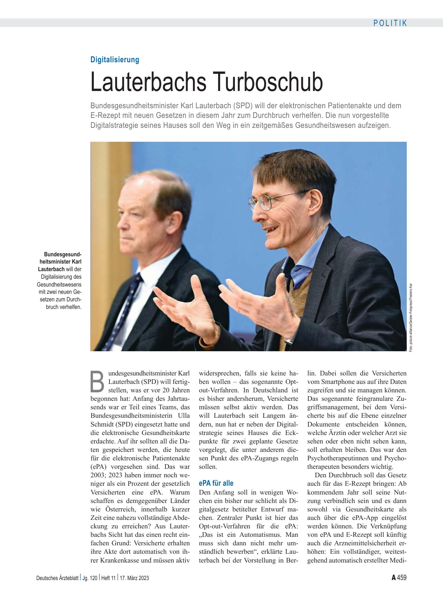 Vorschauseite 1: Digitalisierung: Lauterbachs Turboschub – Deutsches Ärzteblatt