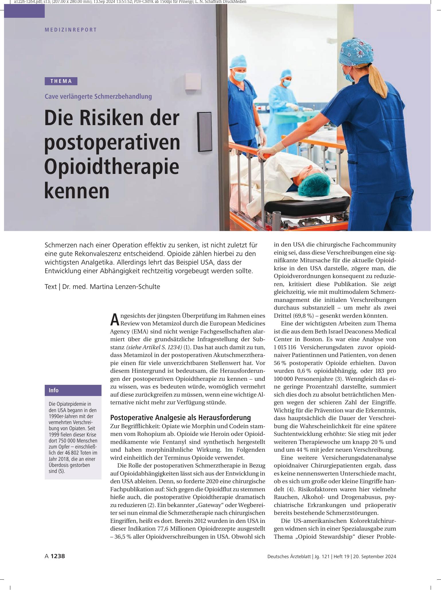 Vorschauseite 1: Cave verlängerte Schmerzbehandlung: Die Risiken der postoperativen Opioidtherapie kennen – Deutsches Ärzteblatt