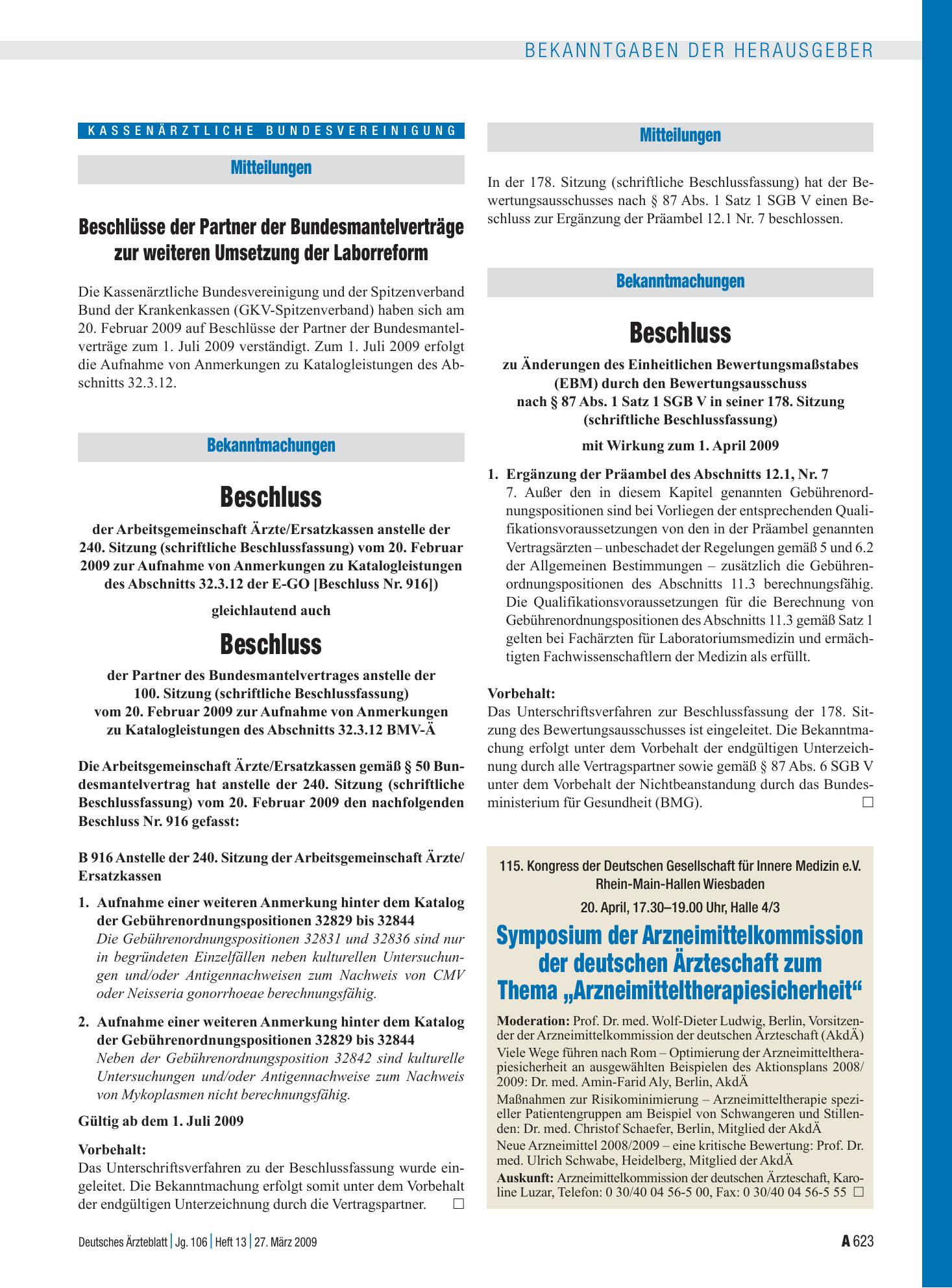Vorschauseite 1: Mitteilungen – Deutsches Ärzteblatt