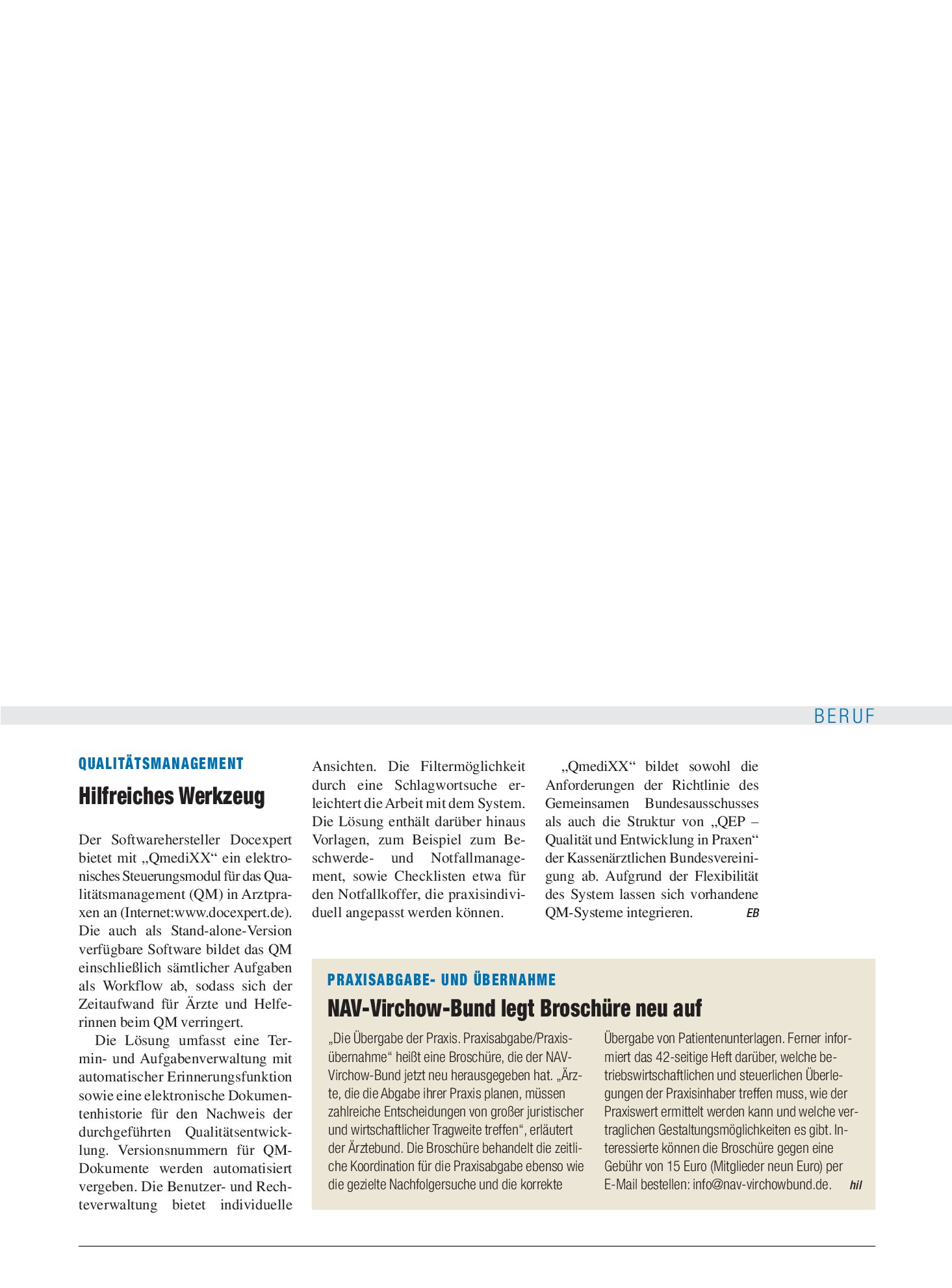 Vorschauseite 1: Qualitätsmanagement: Hilfreiches Werkzeug – Deutsches Ärzteblatt