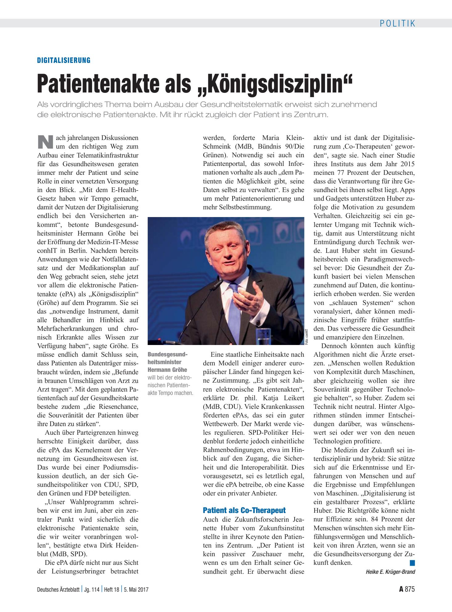 Vorschauseite 1: Digitalisierung: Patientenakte als „Königsdisziplin“ – Deutsches Ärzteblatt