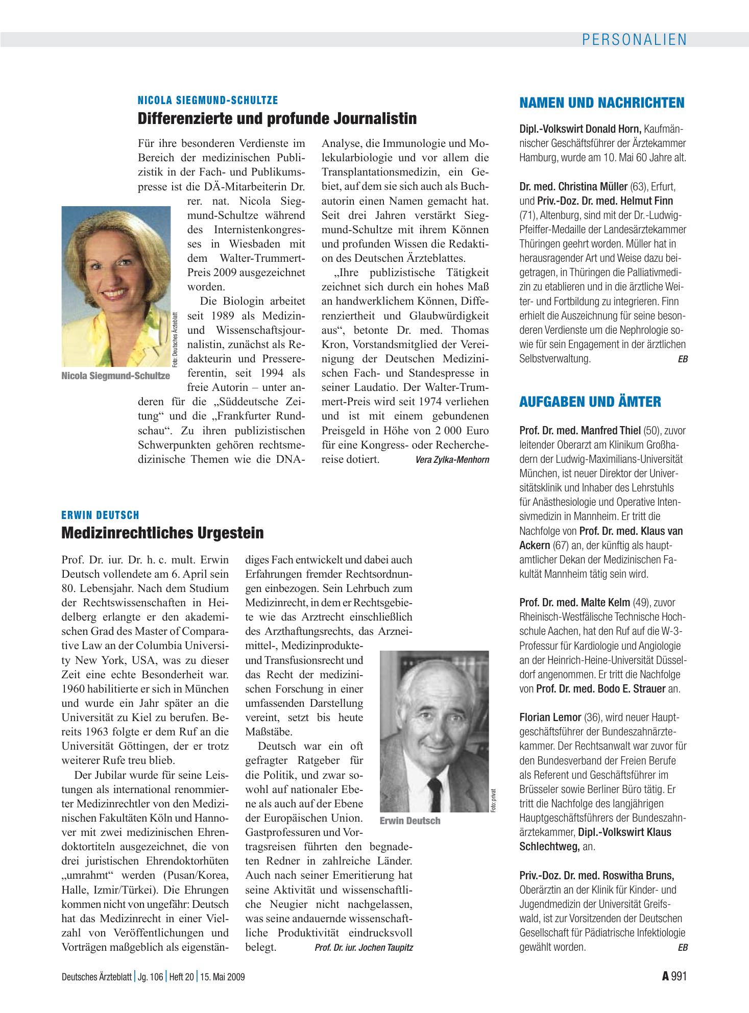 Vorschauseite 1: Aufgaben und Ämter – Deutsches Ärzteblatt