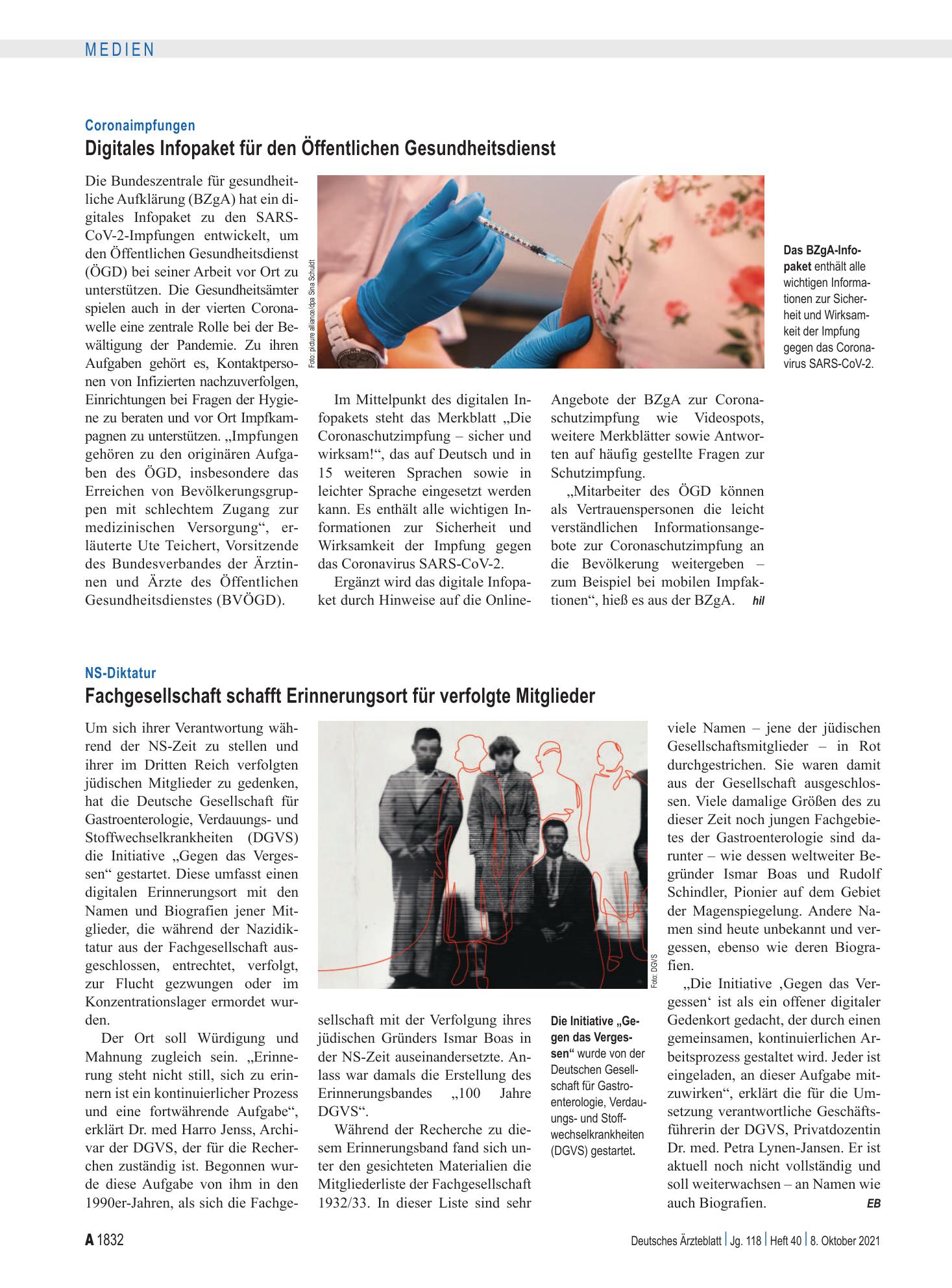 Vorschauseite 1: Coronaimpfungen: Digitales Infopaket für den Öffentlichen Gesundheitsdienst – Deutsches Ärzteblatt