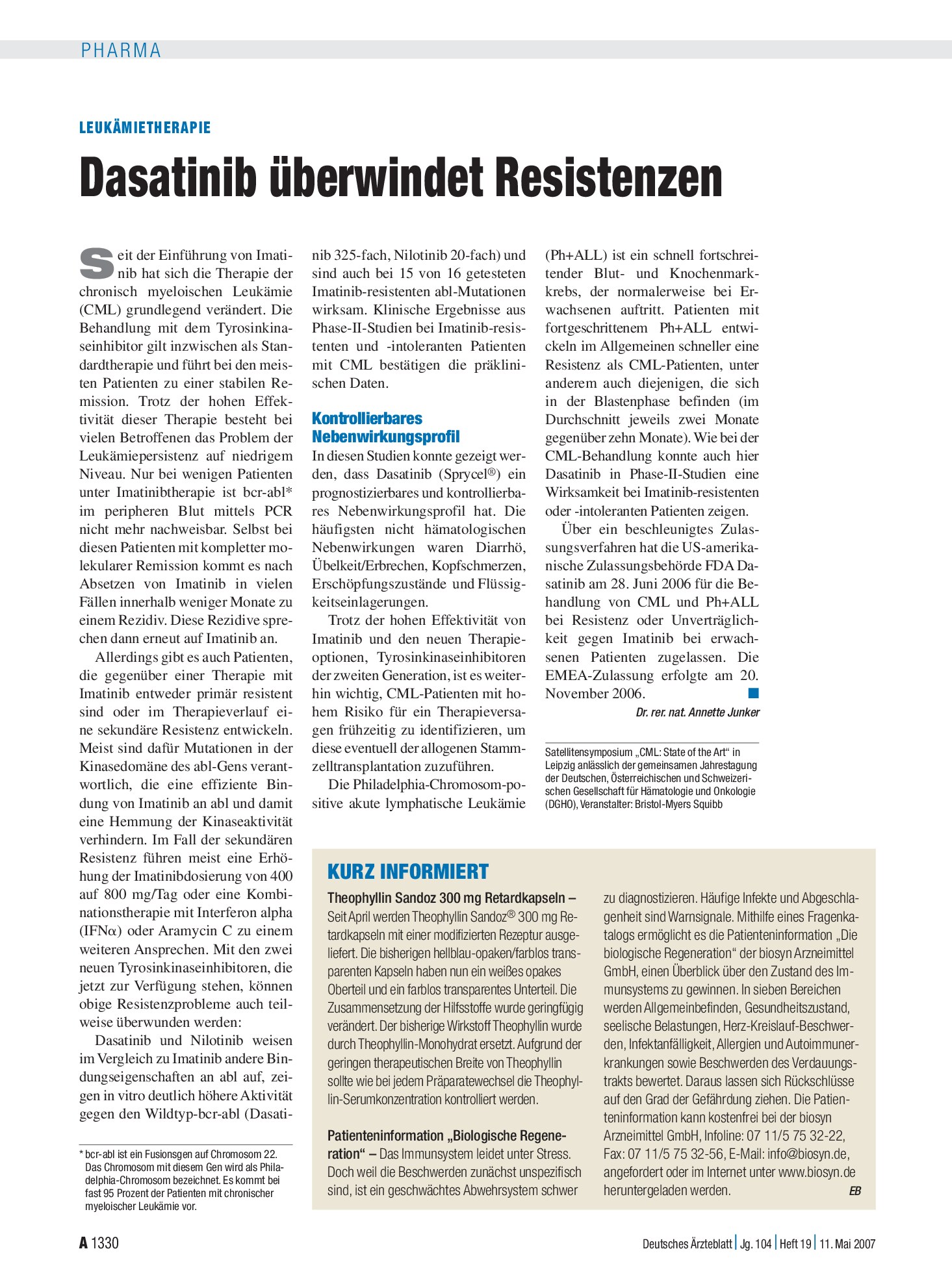 Vorschauseite 1: KURZ INFORMIERT – Deutsches Ärzteblatt