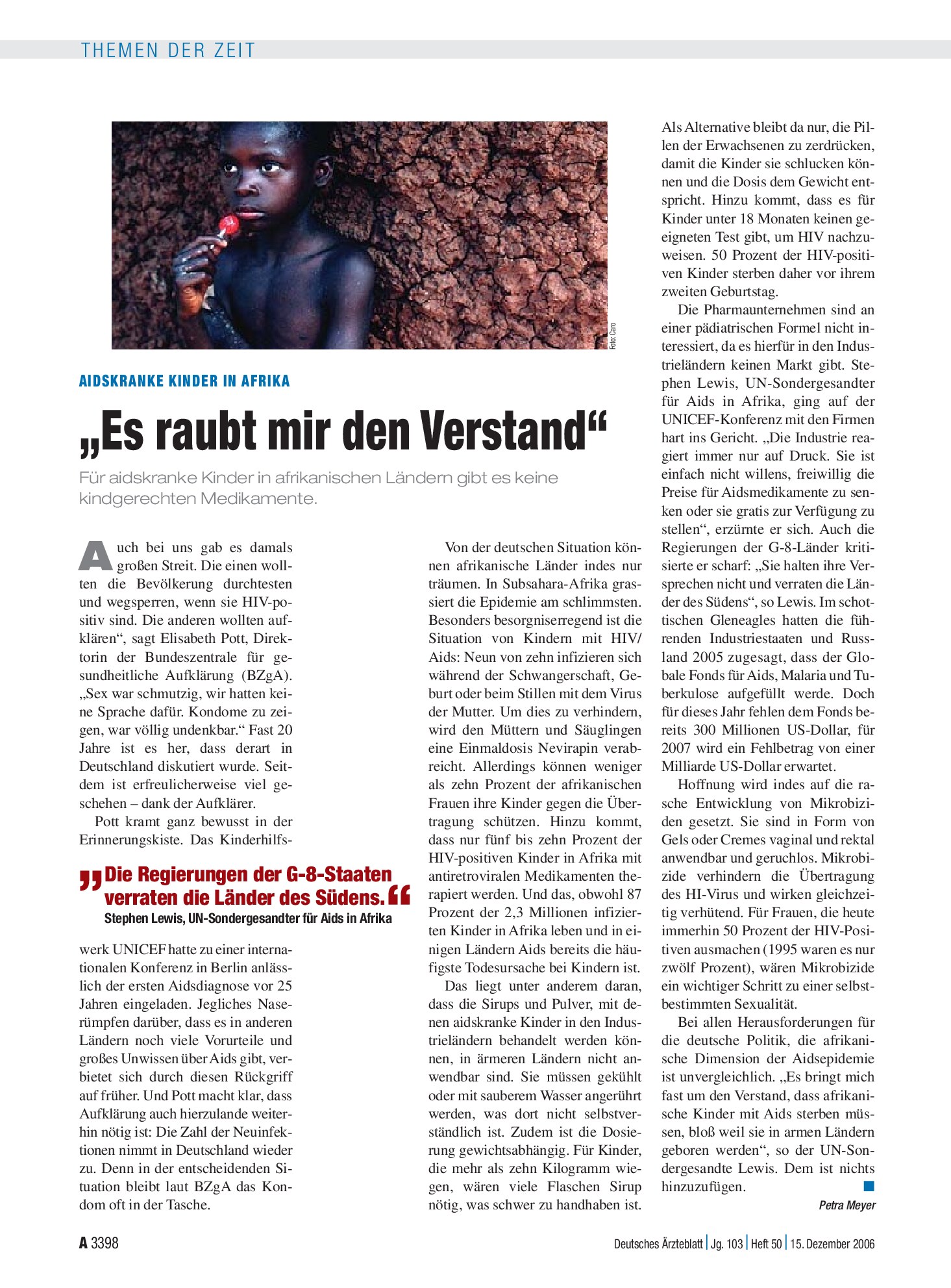Vorschauseite 1: Aidskranke Kinder in Afrika: „Es raubt mir den Verstand“ – Deutsches Ärzteblatt