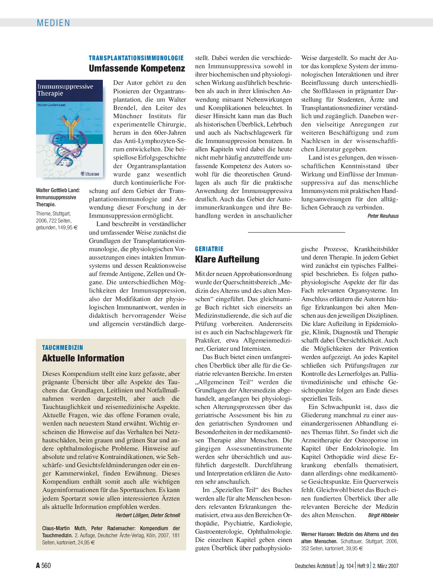 Vorschauseite 1: Immunsuppressive Therapie – Deutsches Ärzteblatt