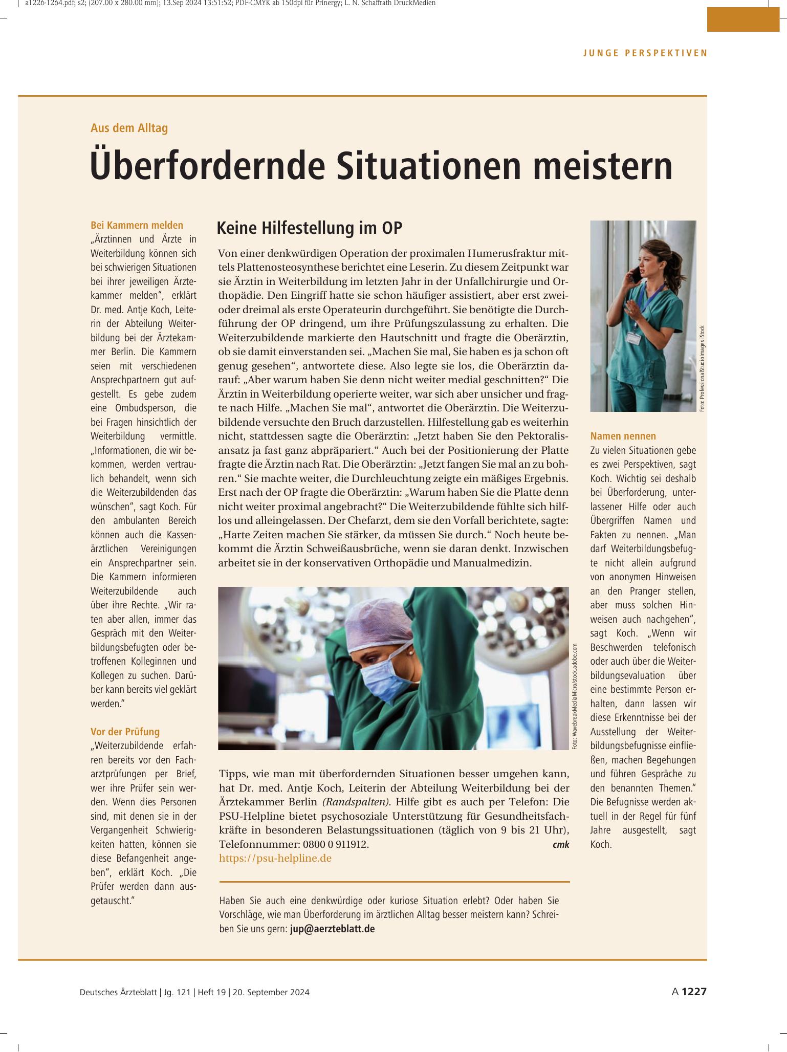 Vorschauseite 1: Aus dem Alltag: Überfordernde Situationen meistern – Deutsches Ärzteblatt