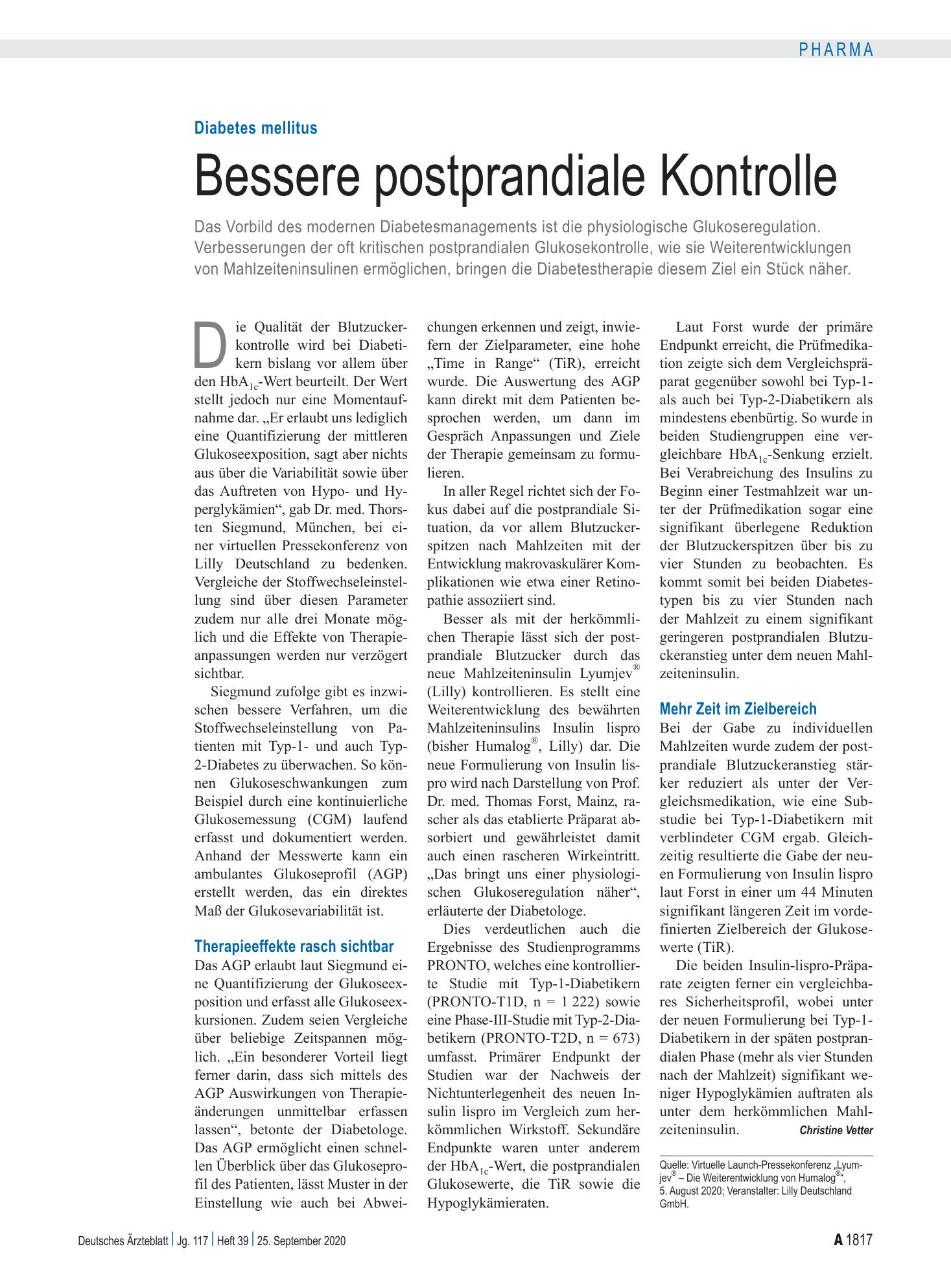 Vorschauseite 1: Diabetes mellitus: Bessere postprandiale Kontrolle – Deutsches Ärzteblatt