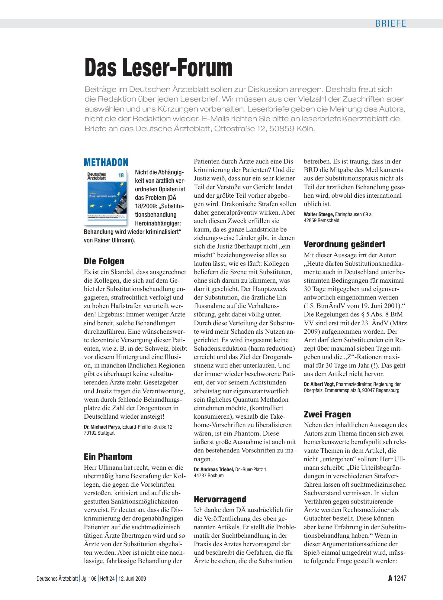 Vorschauseite 1: Methadon: Hervorragend – Deutsches Ärzteblatt