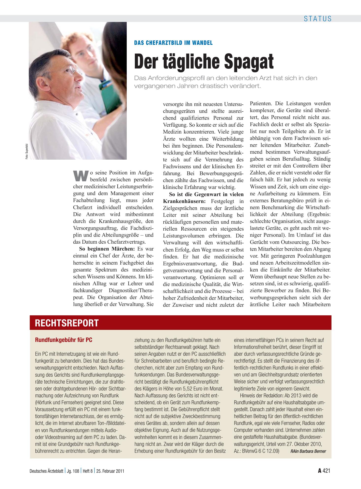 Vorschauseite 1: Rundfunkgebühr für PC – Deutsches Ärzteblatt
