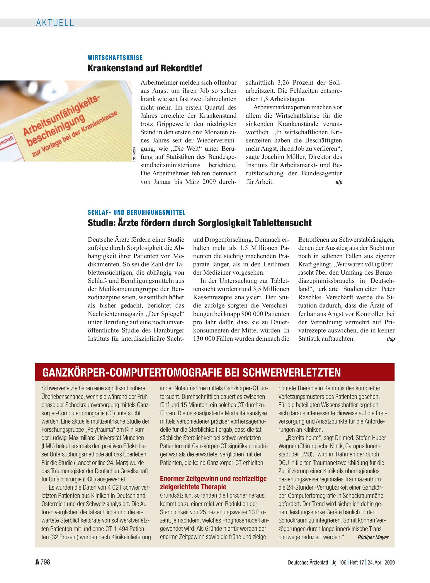 Vorschauseite 1: Ganzkörper-Computertomografie bei Schwerverletzten – Deutsches Ärzteblatt
