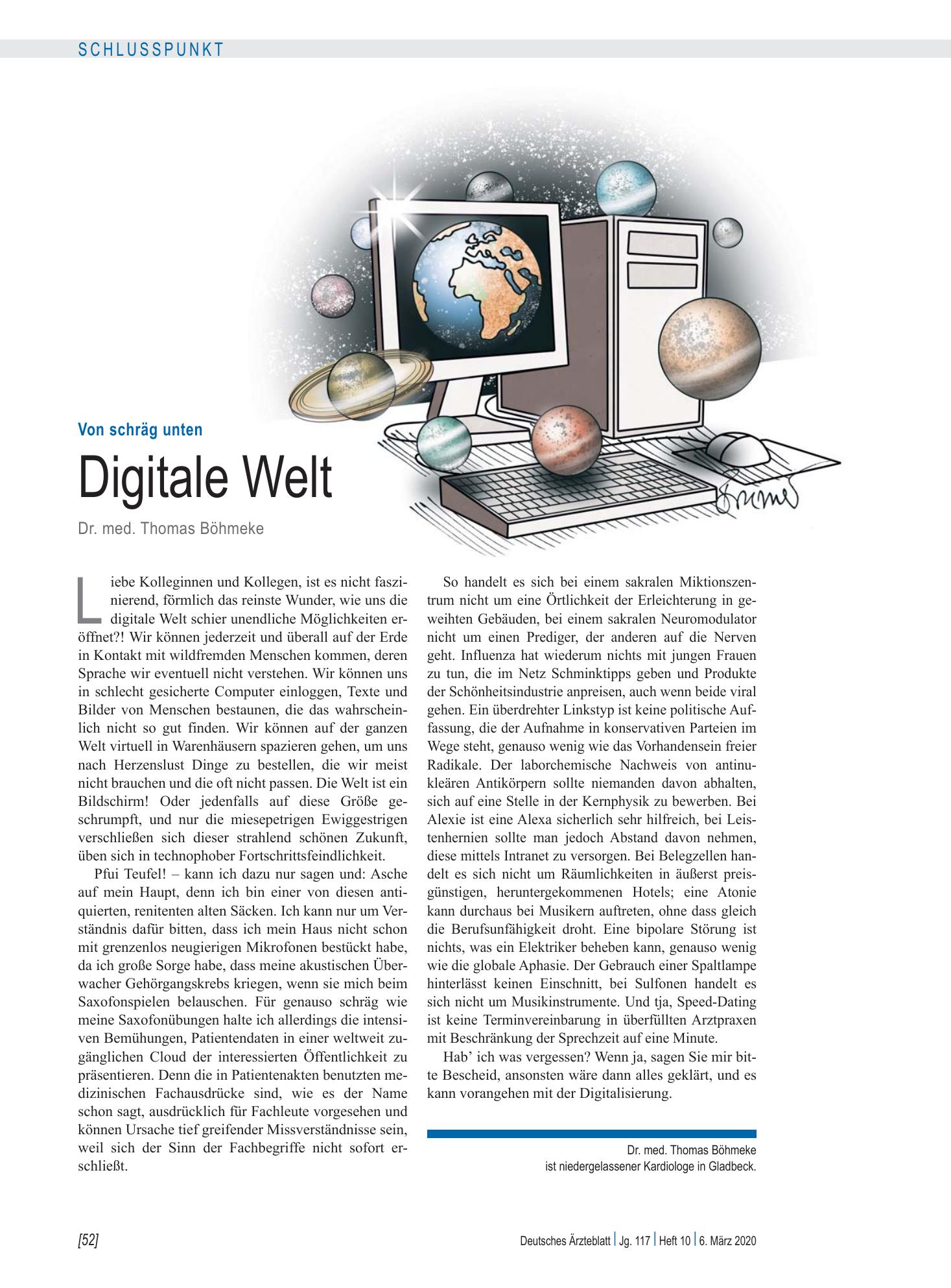 Vorschauseite 1: Von schräg unten: Digitale Welt – Deutsches Ärzteblatt