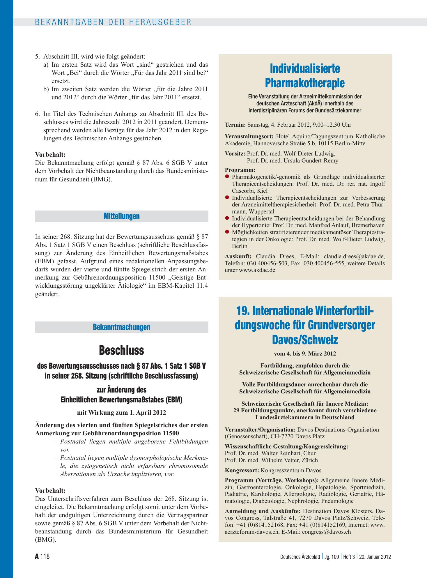 Vorschauseite 1: Individualisierte Pharmakotherapie – Deutsches Ärzteblatt