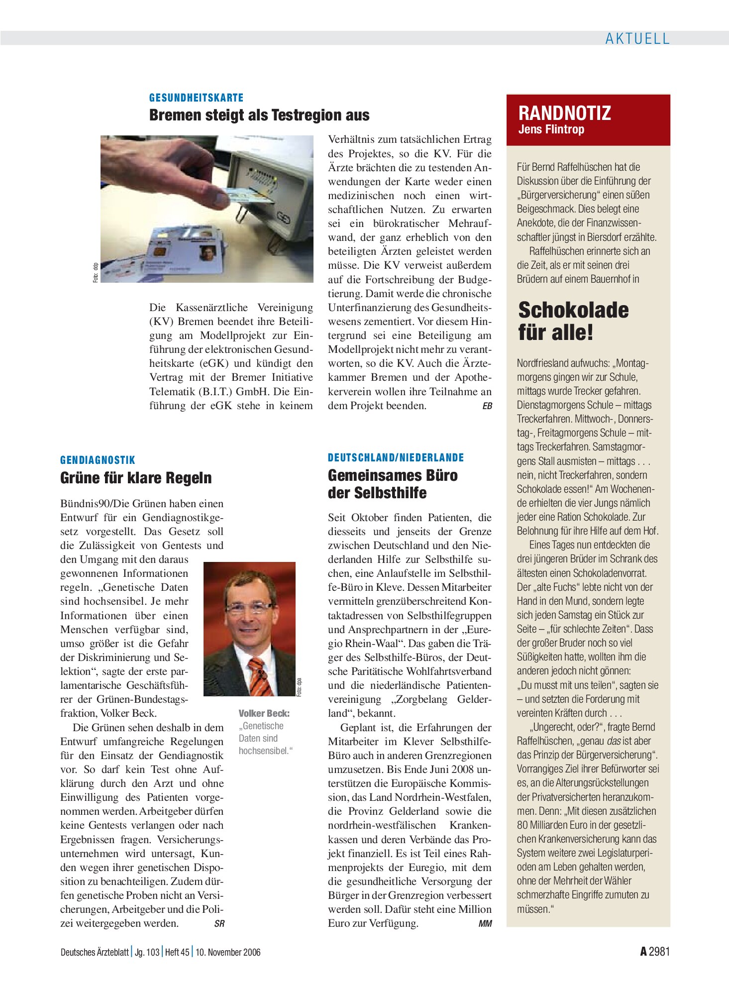 Vorschauseite 1: RANDNOTIZ: Schokolade für alle! – Deutsches Ärzteblatt