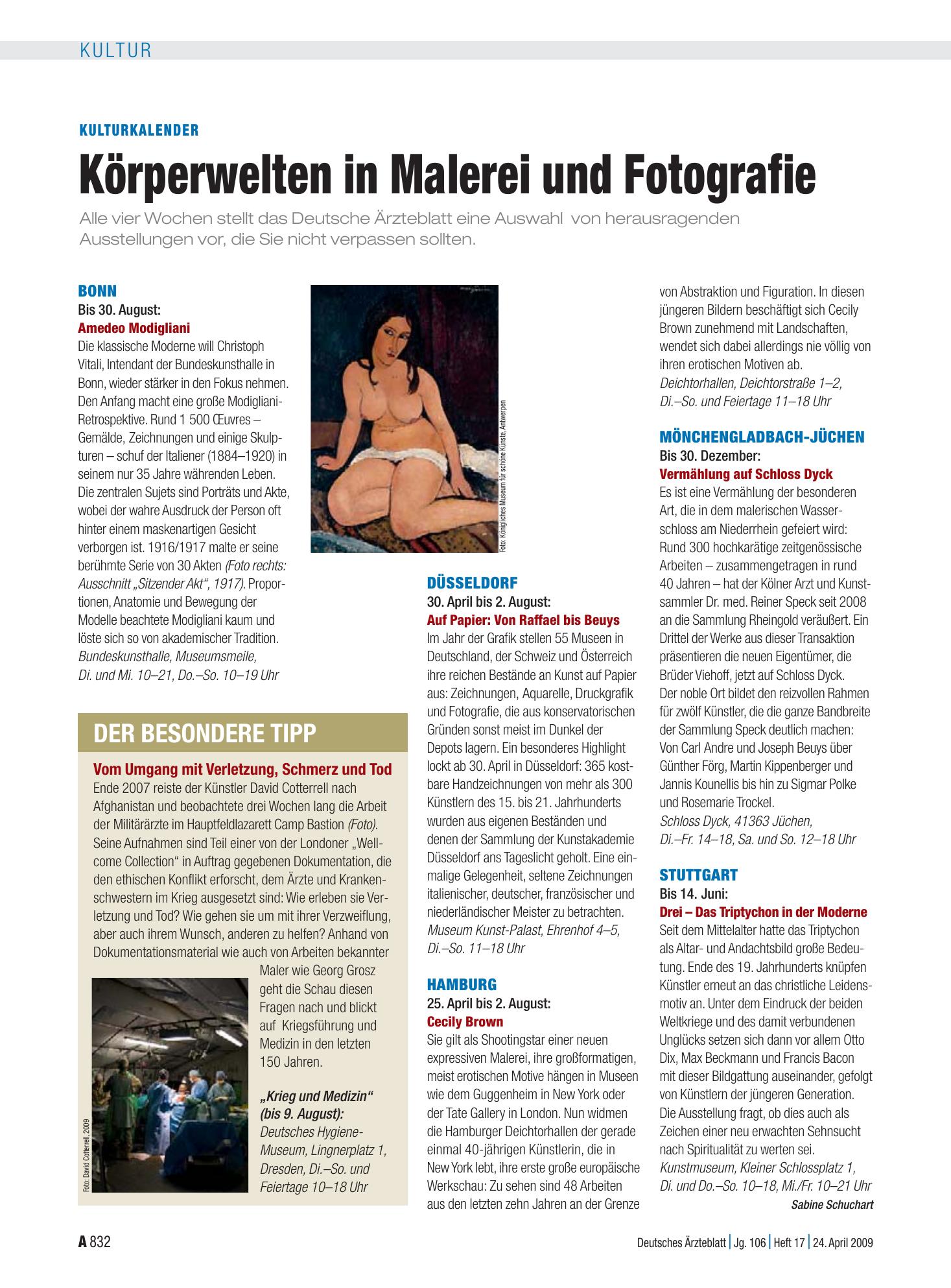 Vorschauseite 1: Kulturkalender: Körperwelten in Malerei und Fotografie – Deutsches Ärzteblatt