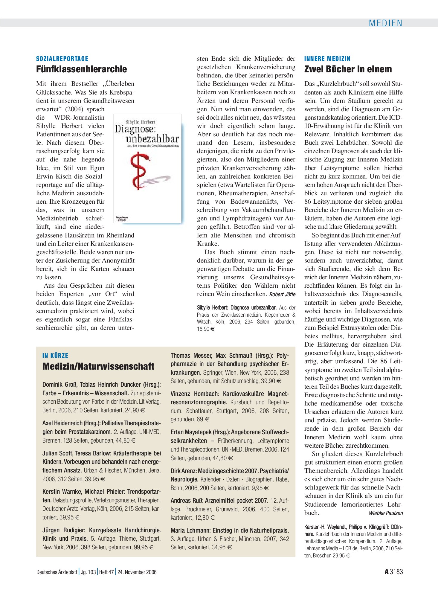 Vorschauseite 1: DDInnere. Kurzlehrbuch der Inneren Medizin und differentialdiagnostisches Kompendium – Deutsches Ärzteblatt