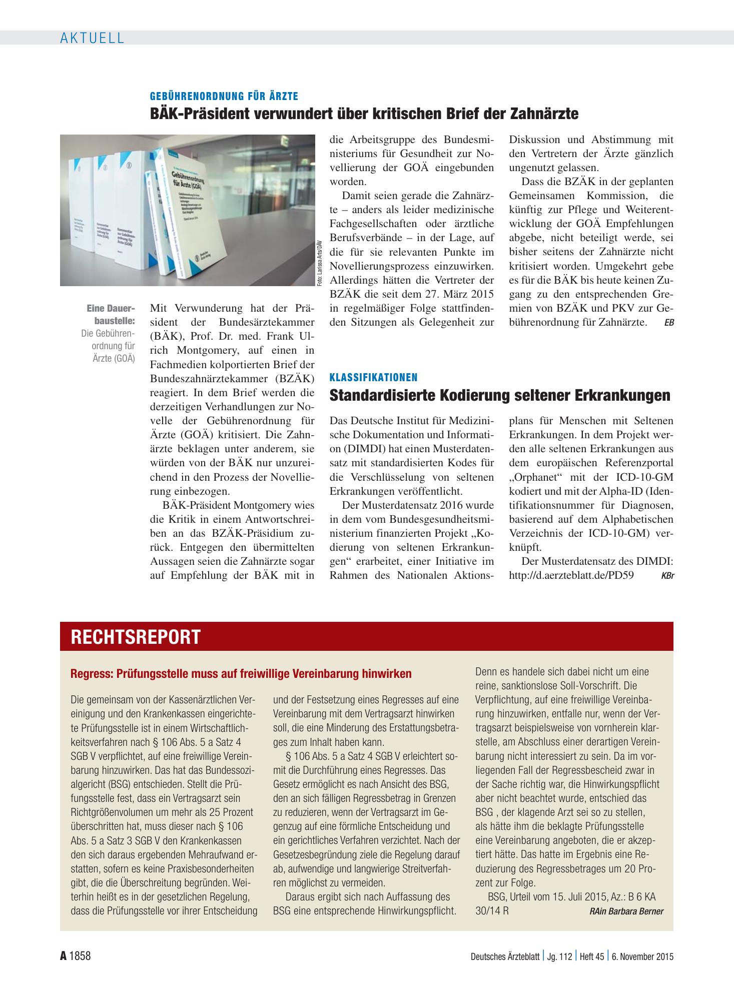 Vorschauseite 1: Klassifikationen: Standardisierte Kodierung seltener Erkrankungen – Deutsches Ärzteblatt
