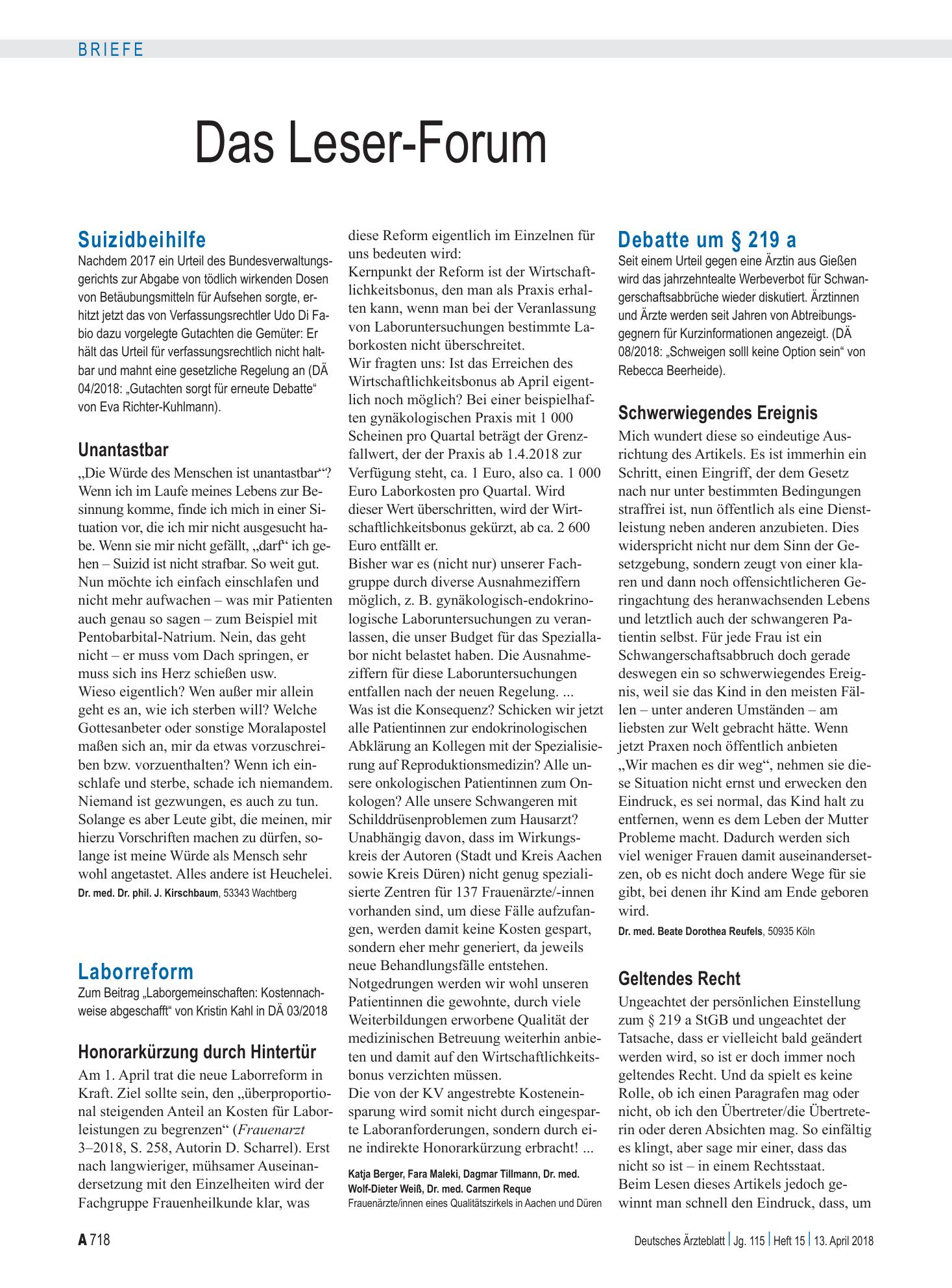 Vorschauseite 1: Suizidbeihilfe: Unantastbar – Deutsches Ärzteblatt