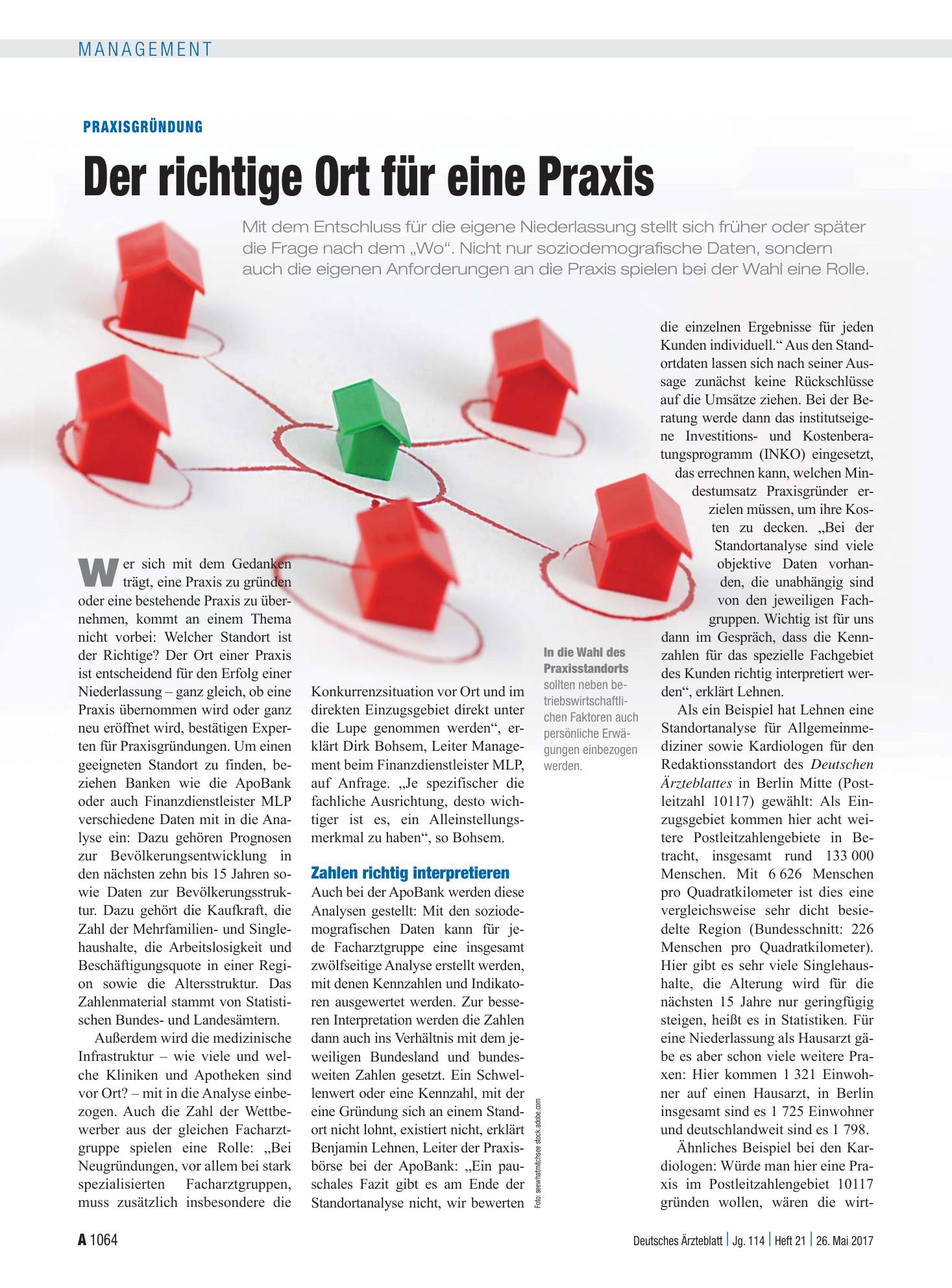 Vorschauseite 1: Praxisgründung: Der richtige Ort für eine Praxis – Deutsches Ärzteblatt
