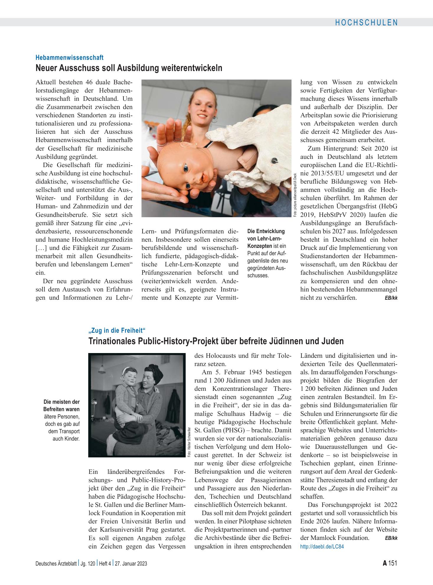 Vorschauseite 1: Hebammenwissenschaft: Neuer Ausschuss soll Ausbildung weiterentwickeln – Deutsches Ärzteblatt