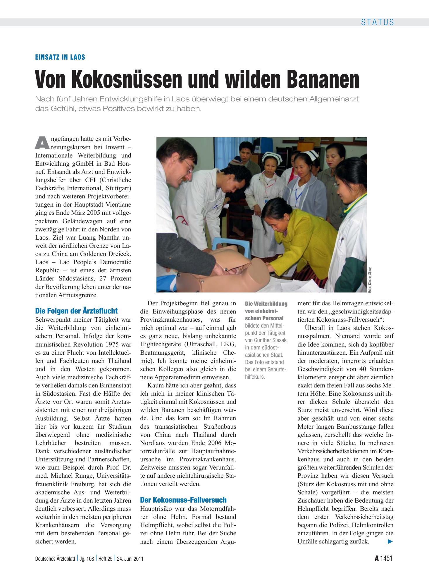 Vorschauseite 1: Einsatz in Laos: Von Kokosnüssen und wilden Bananen – Deutsches Ärzteblatt