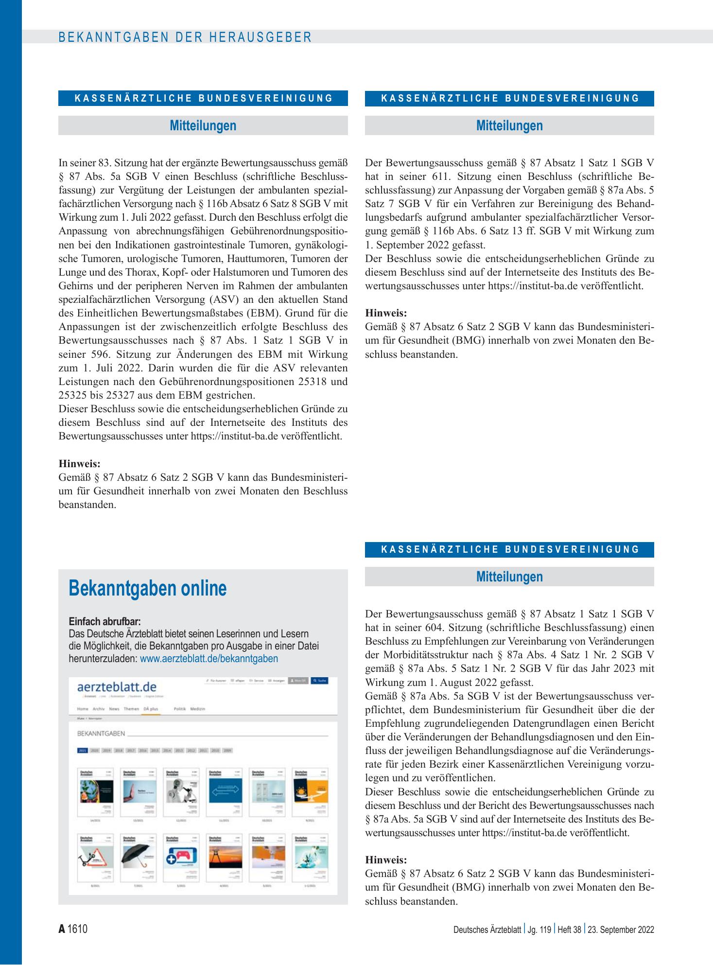 Vorschauseite 1: Mitteilungen – Deutsches Ärzteblatt