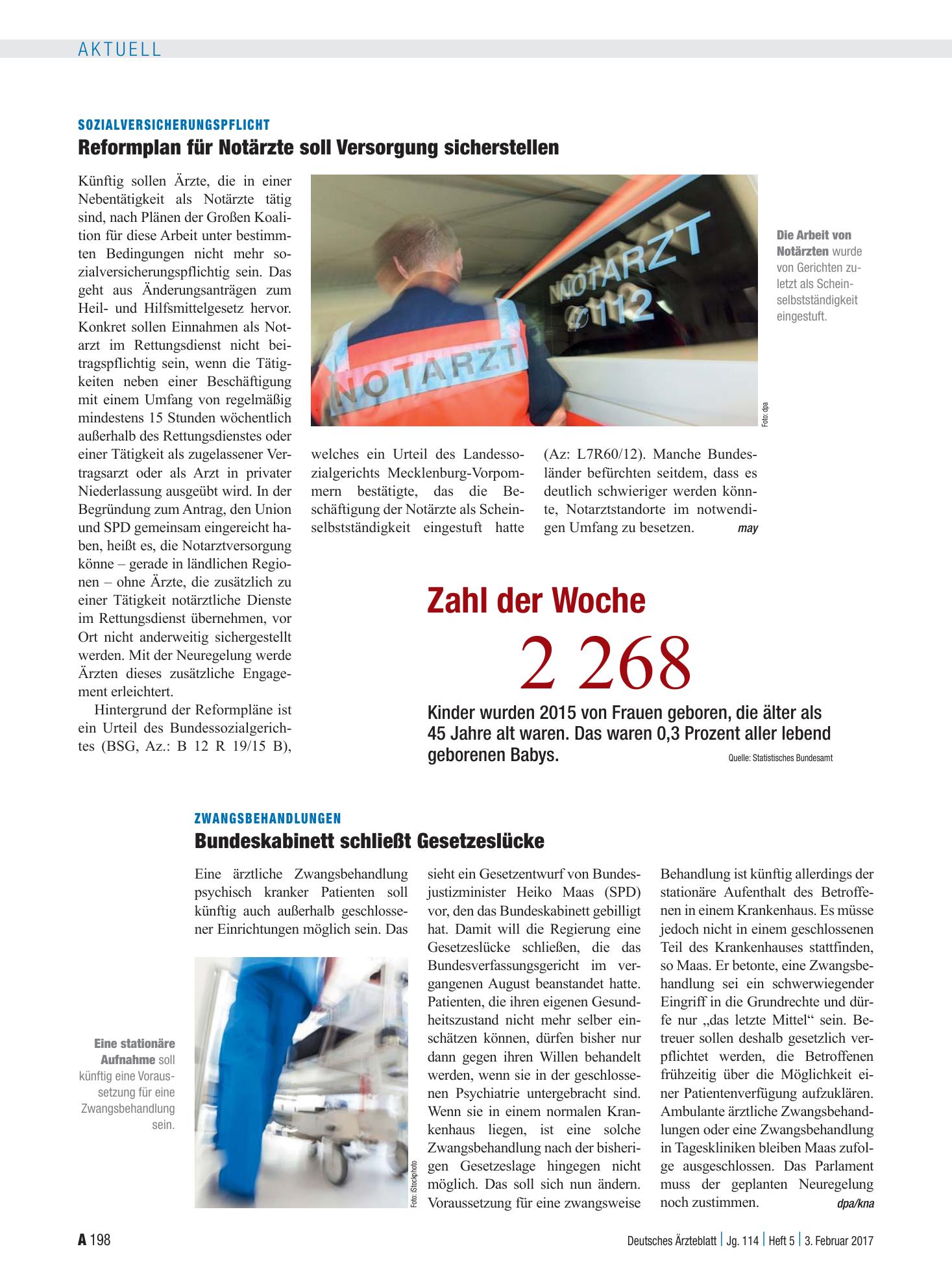 Vorschauseite 1: Sozialversicherungspflicht: Reformplan für Notärzte soll Versorgung sicherstellen – Deutsches Ärzteblatt